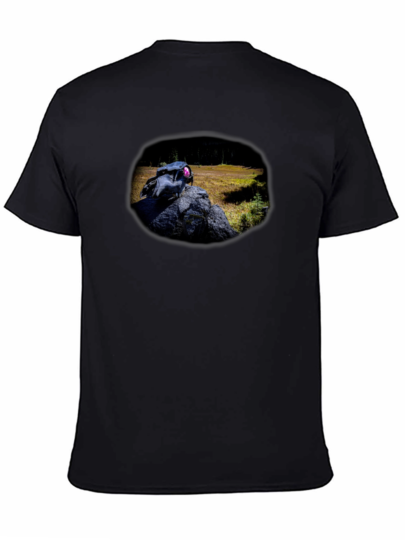 Black Black Skull & Nature Print T-Shirt view 4