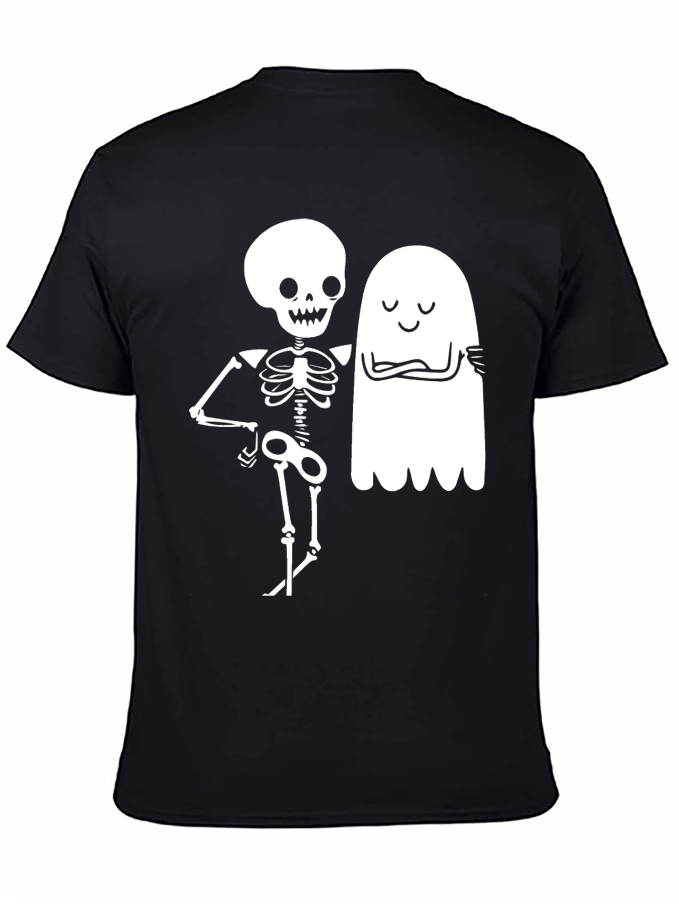 Black Spooky Season Skeleton & Ghost Graphic Tee view 4
