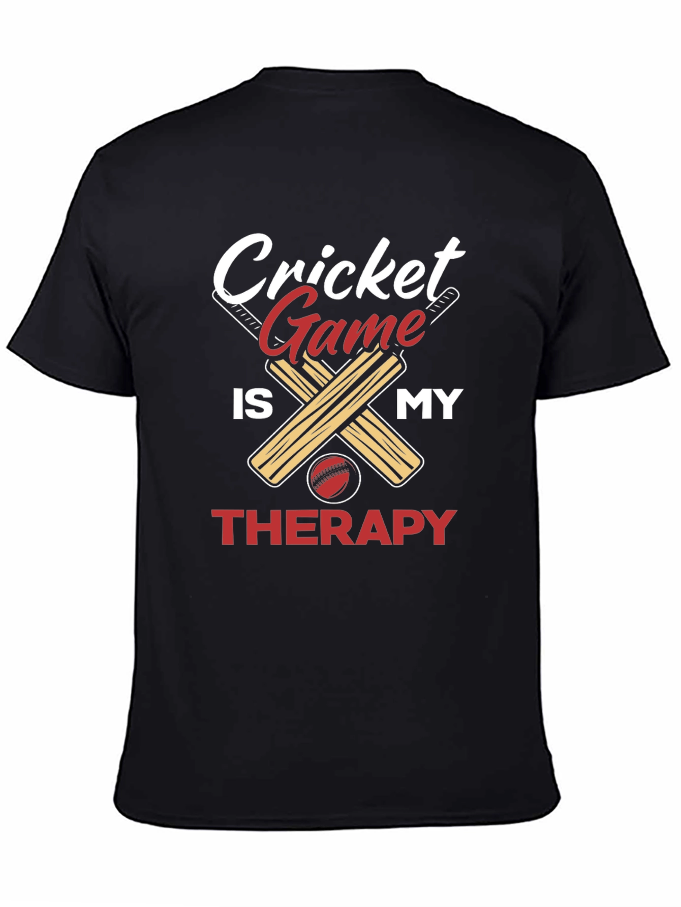 Black Cricket Game is My Therapy Graphic T-Shirt view 4