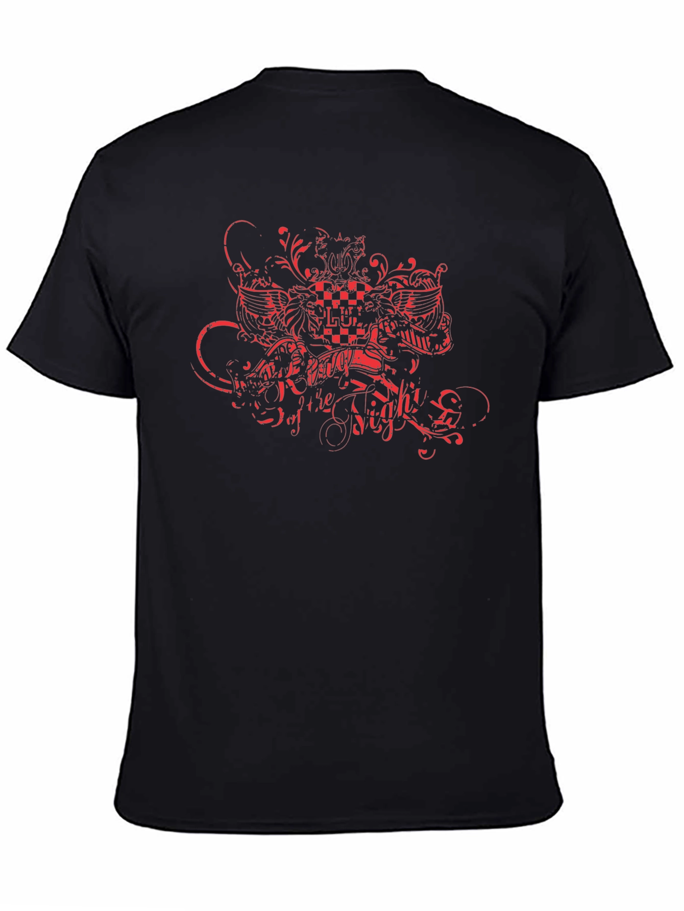 Black Men's Black T-Shirt with Red Graphic Print view 4