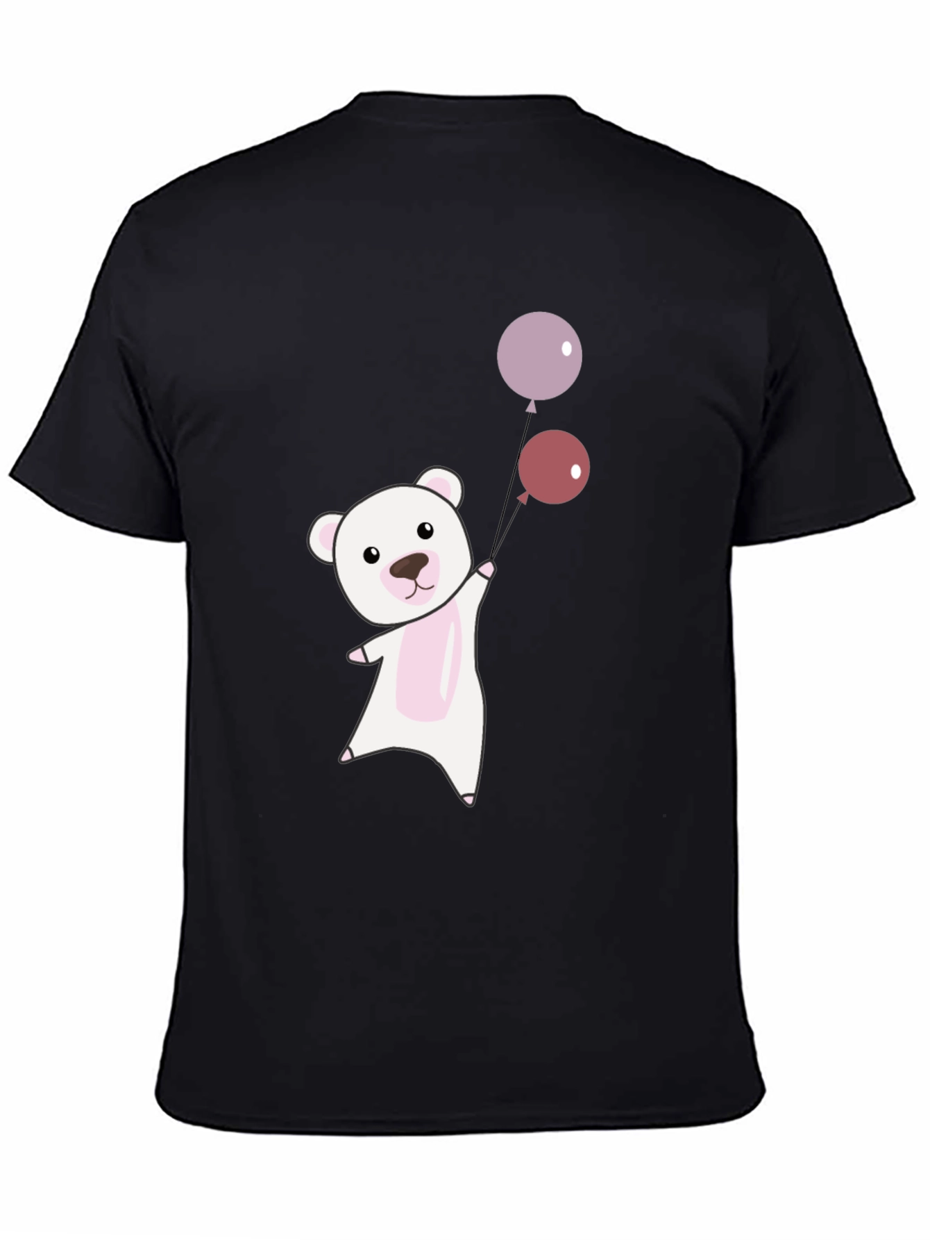 Black Cute Bear with Balloons Graphic Tee - Soft Cotton Comfort view 4
