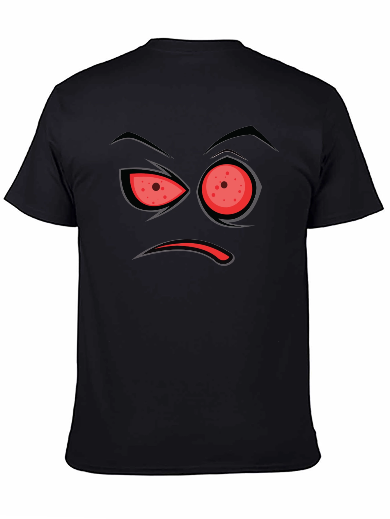 Black Men's Black T-Shirt with Angry Face Design view 4