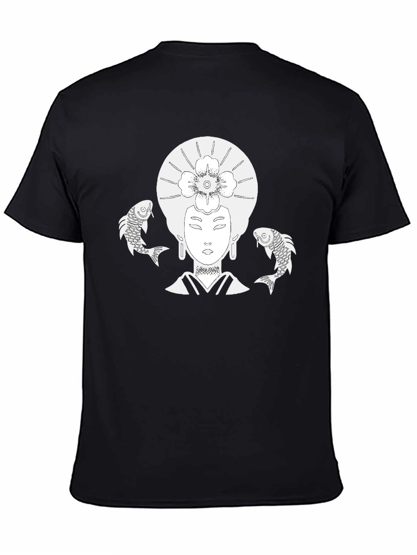 Black Koi Fish Geisha Graphic T-Shirt - Black view 4