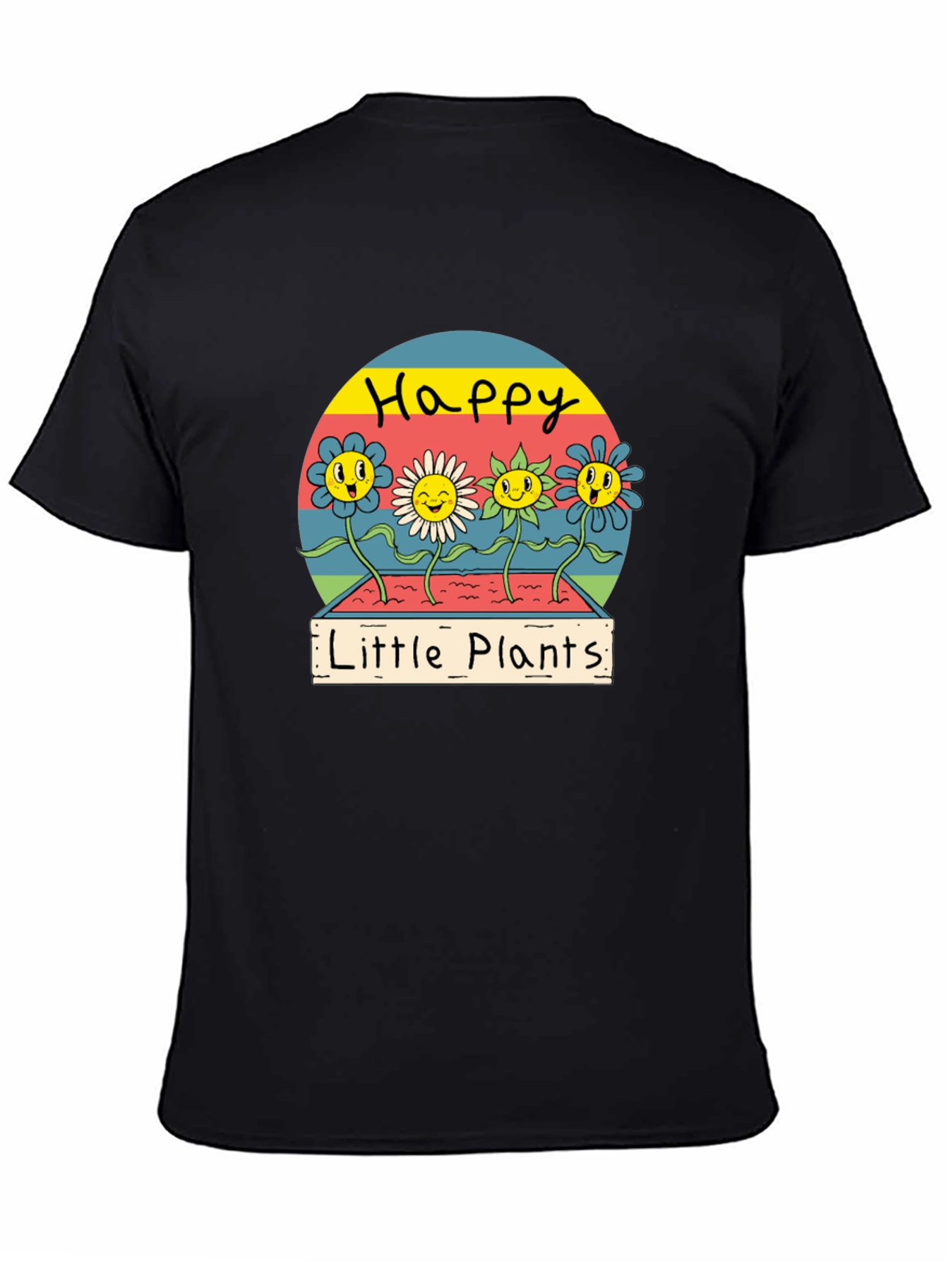 Black Happy Little Plants Graphic Tee - Trendy Unisex T-Shirt view 4
