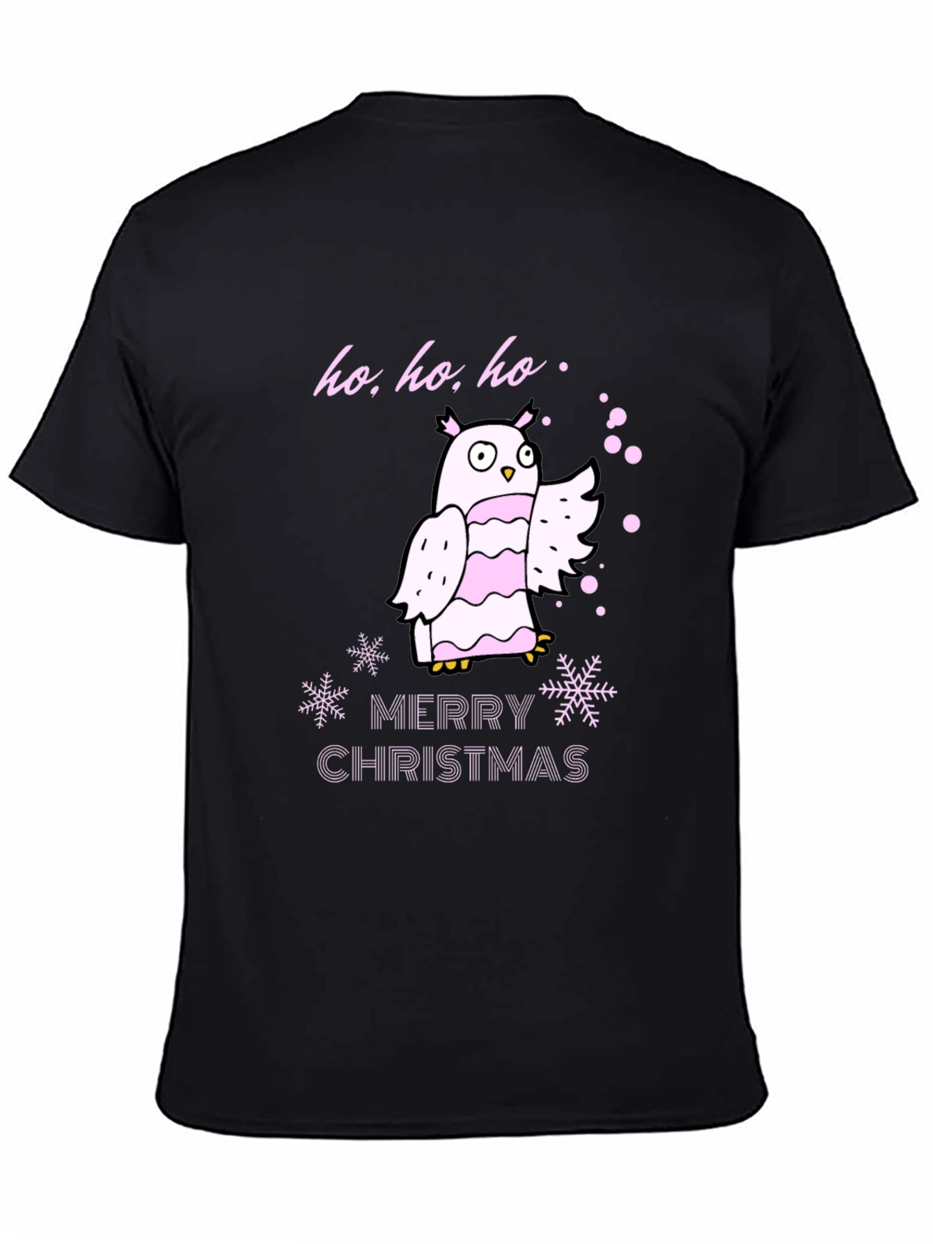 Black Festive Owl Christmas T-Shirt view 4