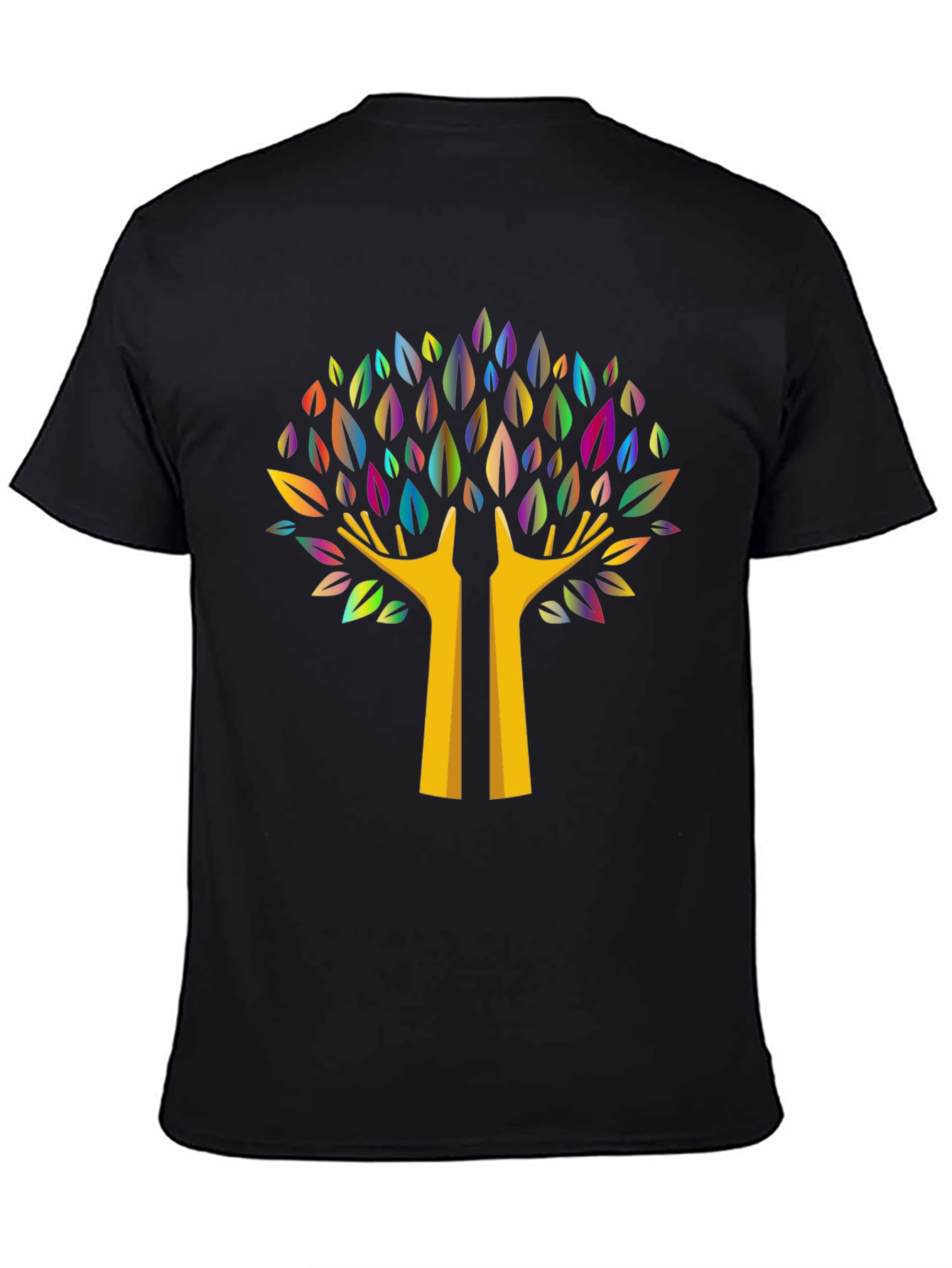 Black Colorful Tree Graphic Black T-Shirt view 4