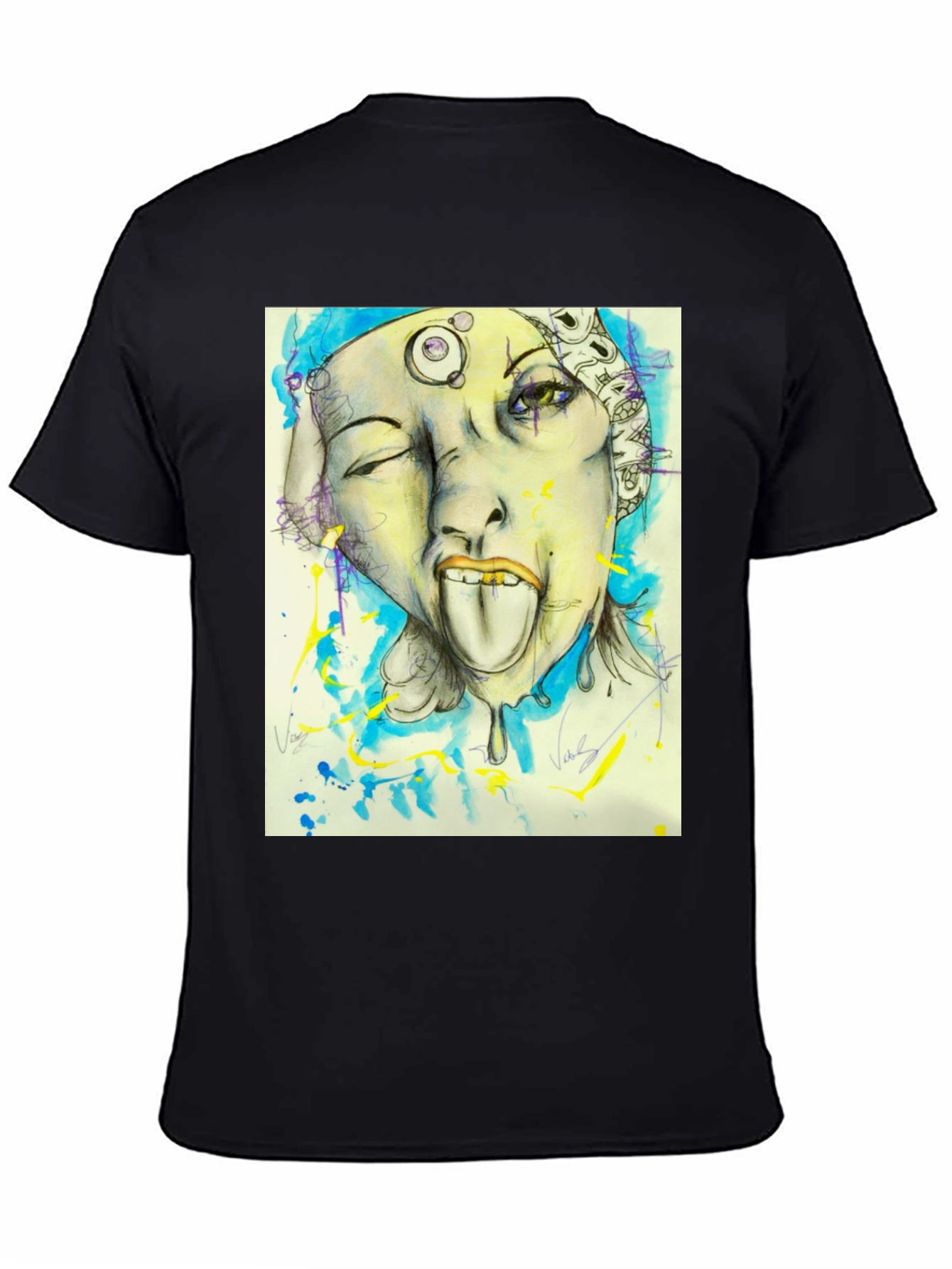 Black Unique Graphic Print Black Tee view 4