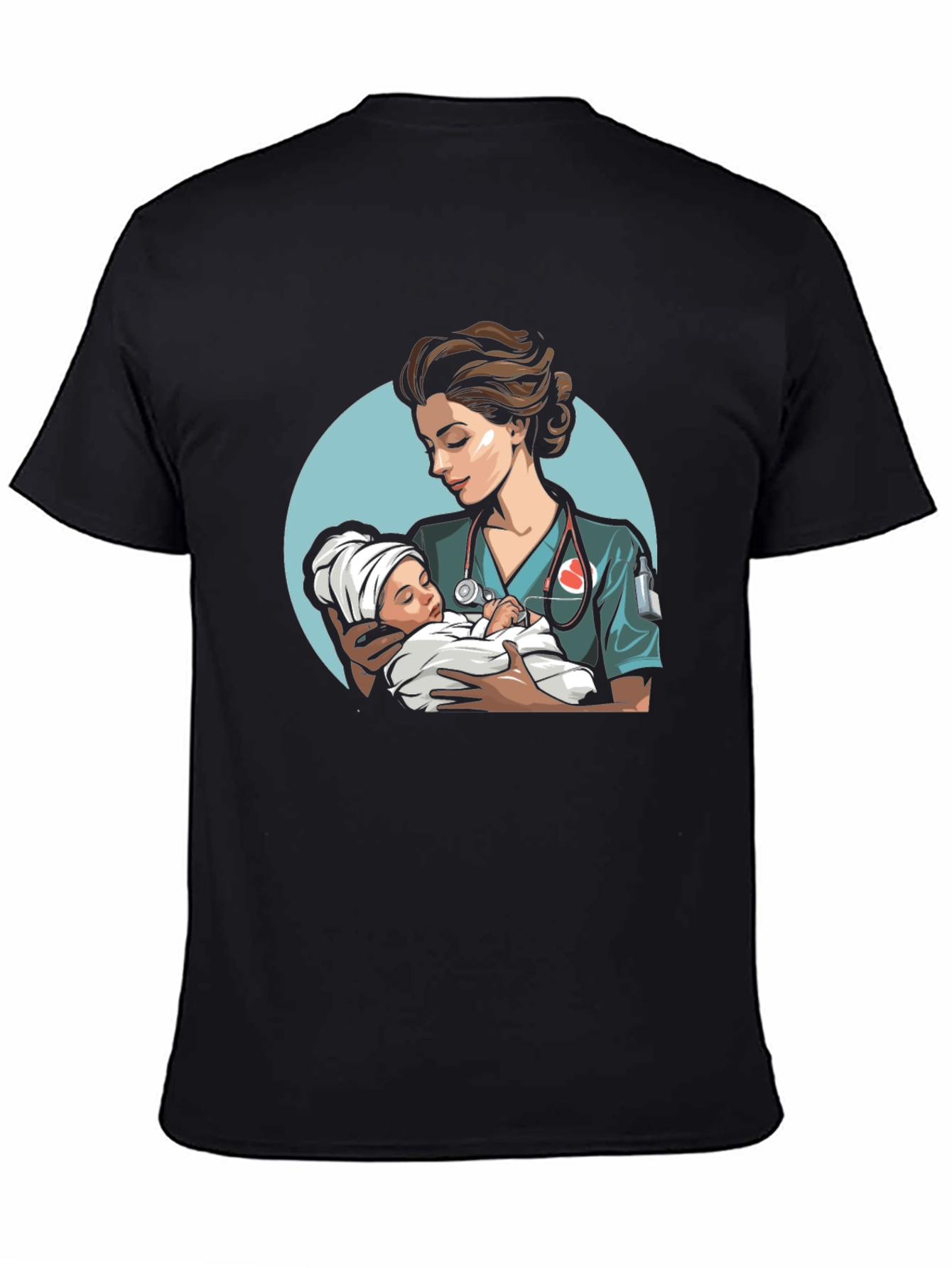 Black Nurse & Baby Graphic Tee - Black Cotton T-Shirt view 4