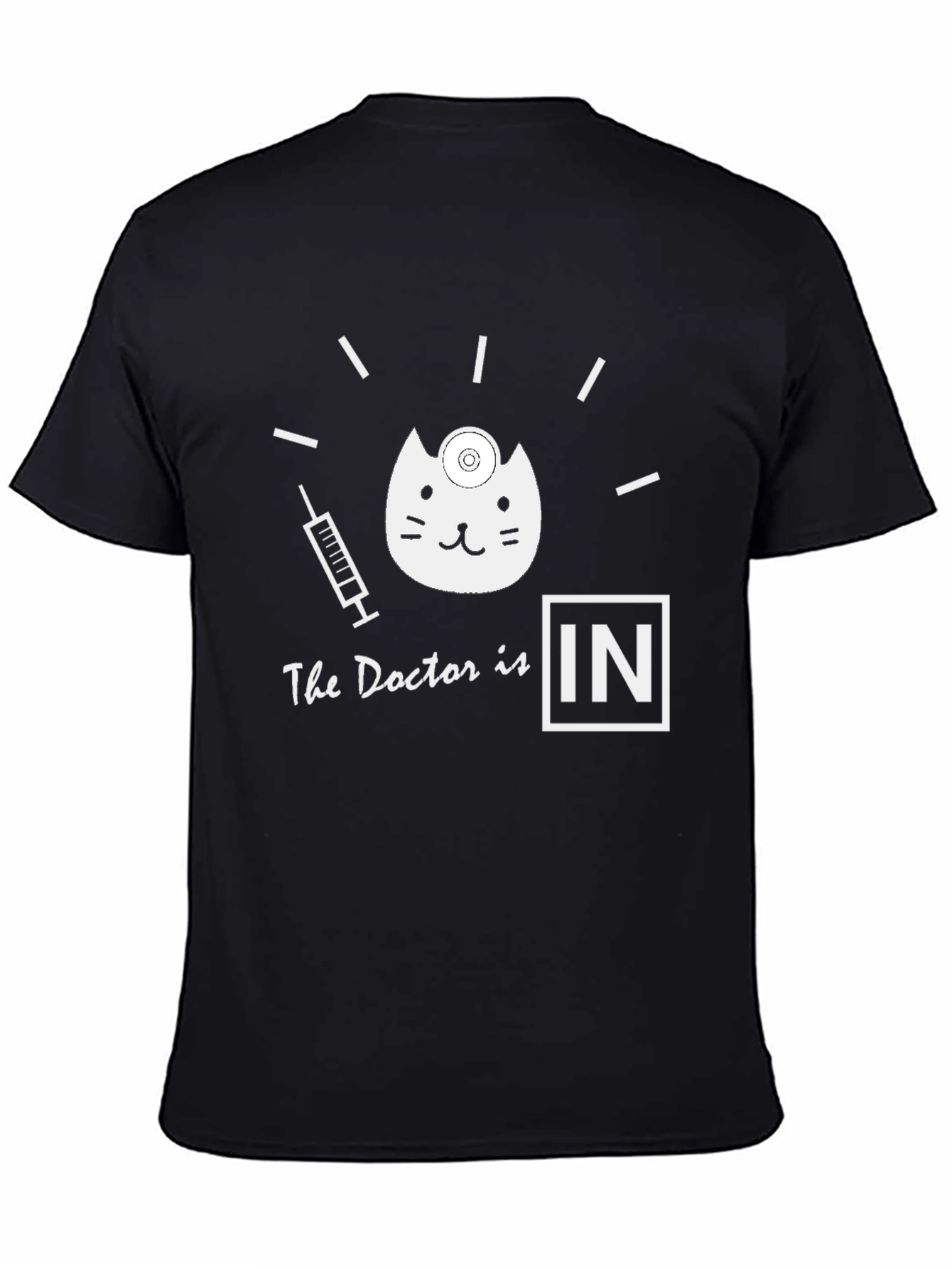 Black Doctor Cat Graphic T-Shirt - Funny Novelty Tee view 4