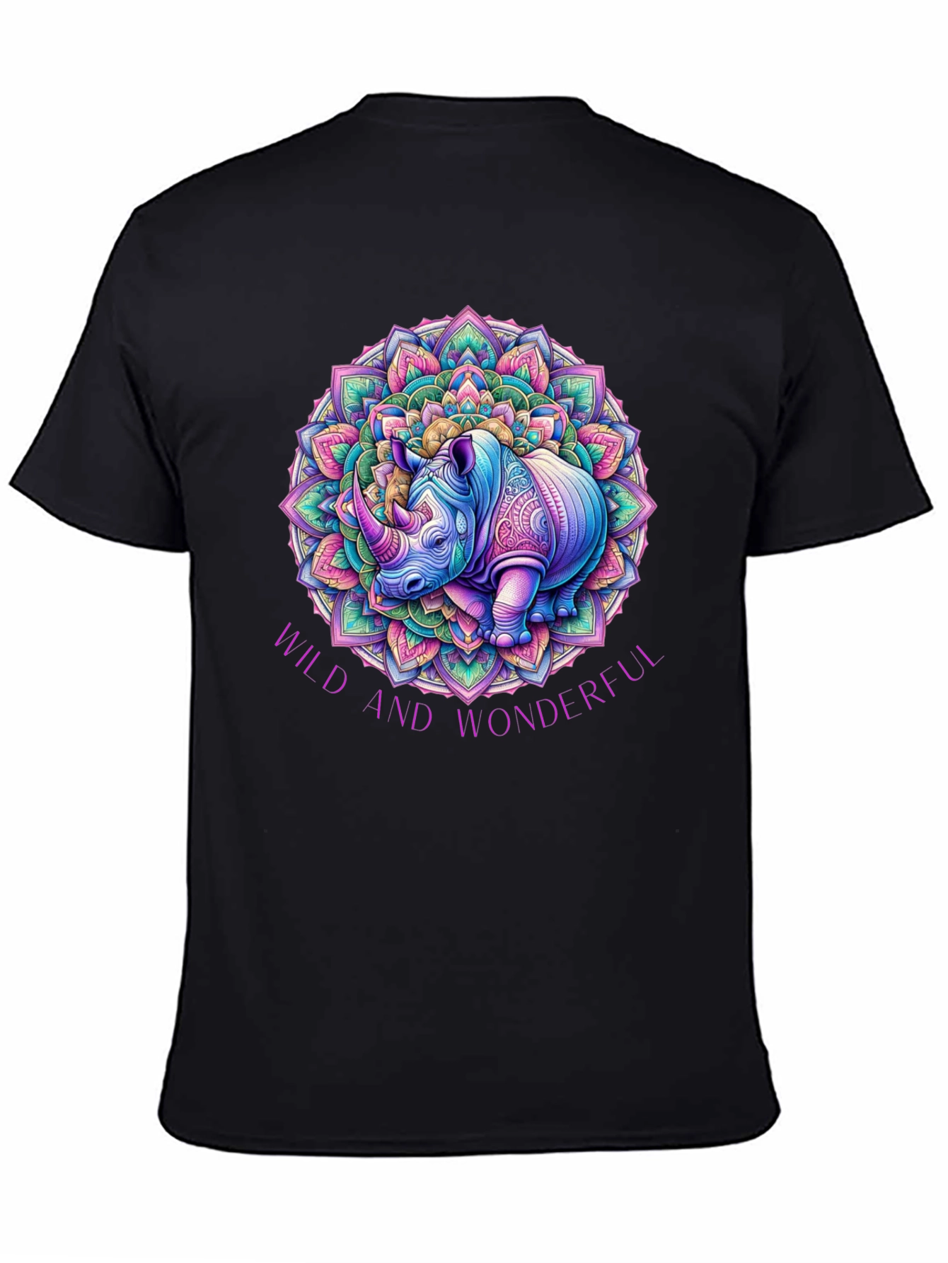Black Wild and Wonderful Rhino Mandala T-Shirt view 4