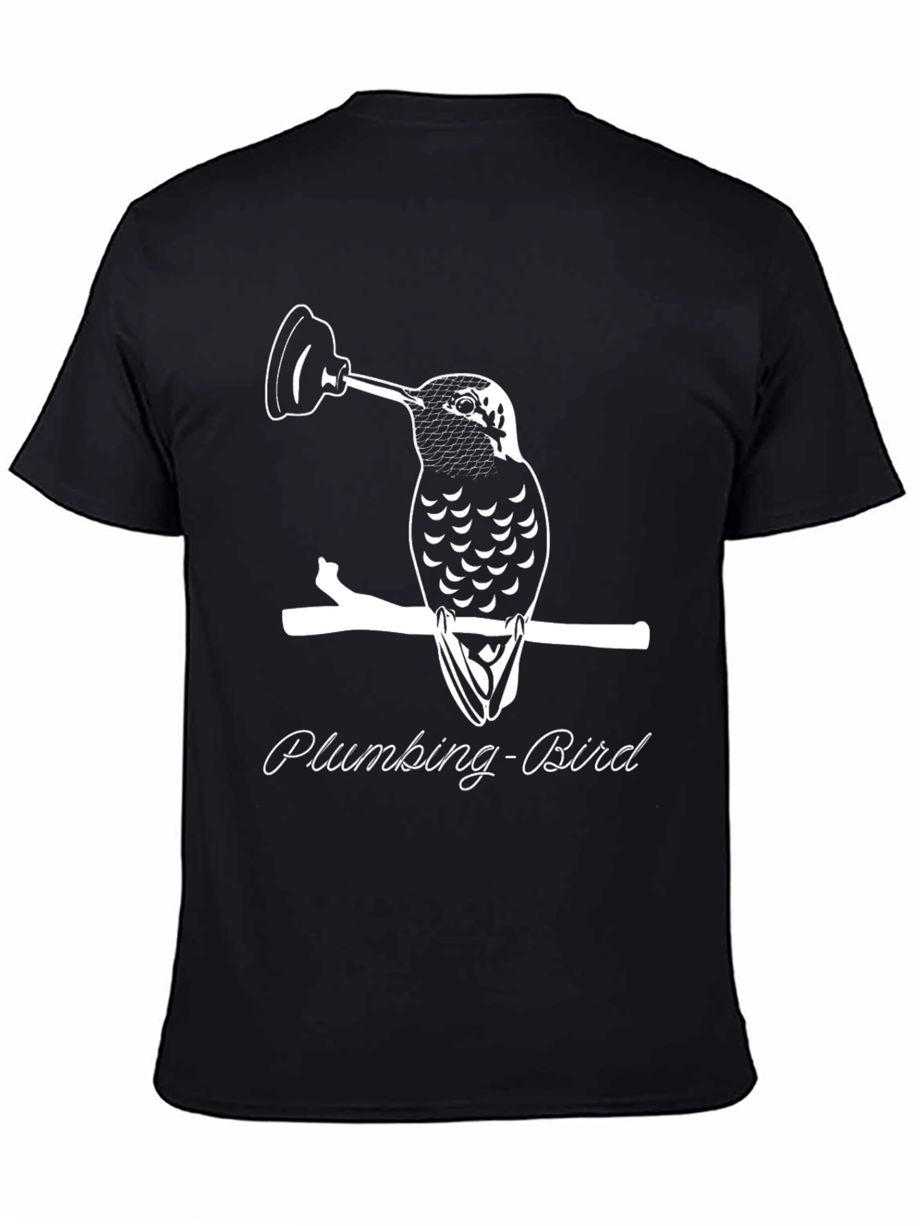 Black Plumbing-Bird Humor T-Shirt | Unique Graphic Tee view 4