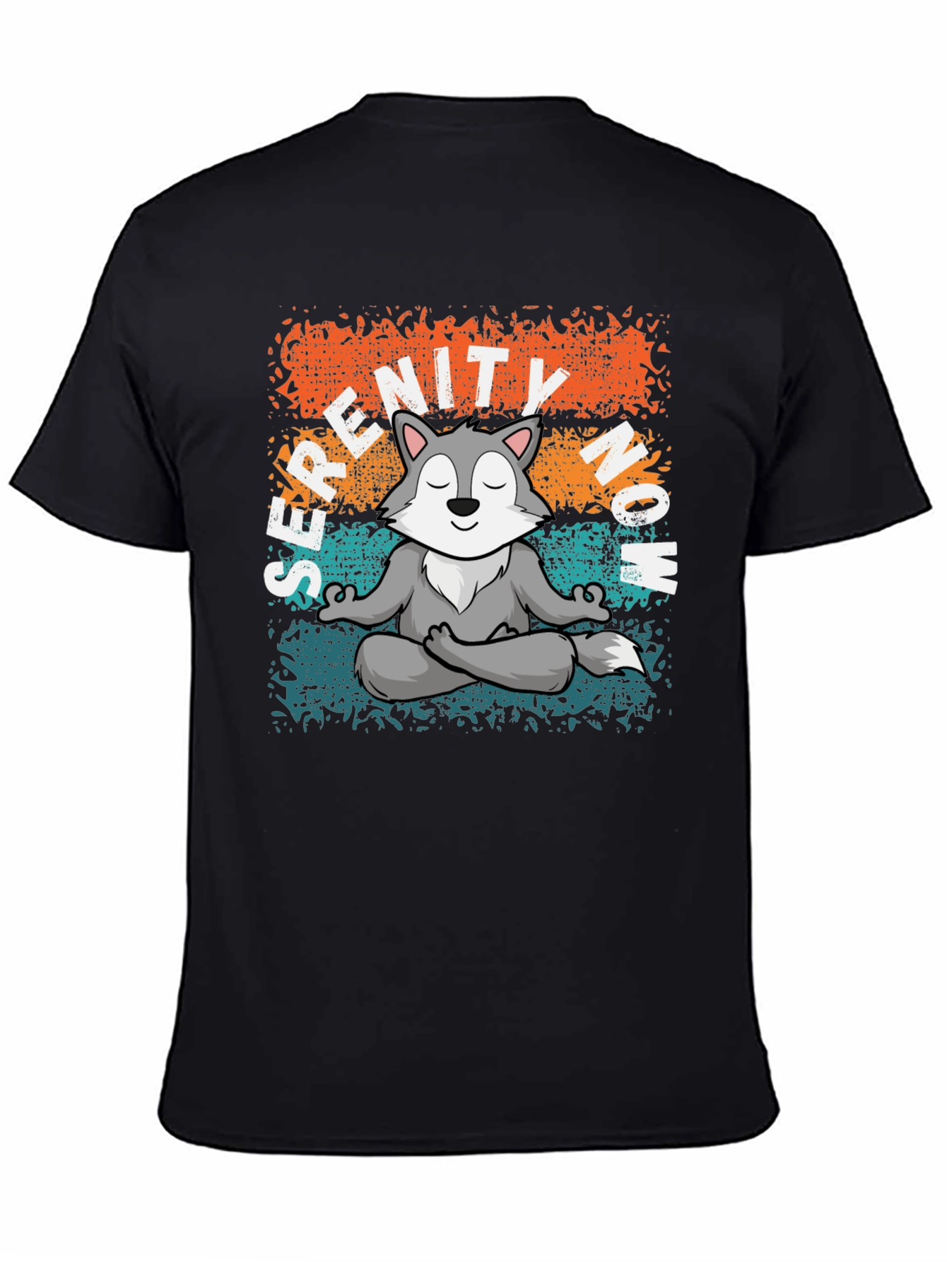 Black Serenity Now! Meditating Wolf Graphic Tee view 4