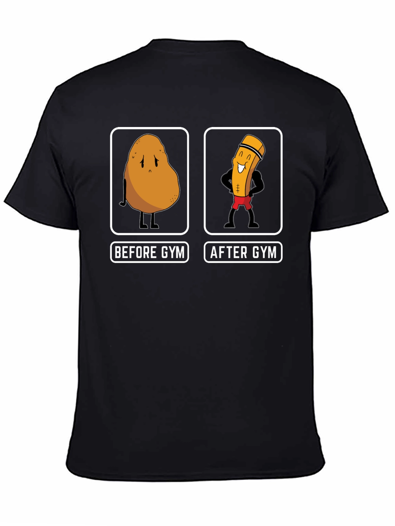 Black Gym Potato Funny Workout T-Shirt view 4