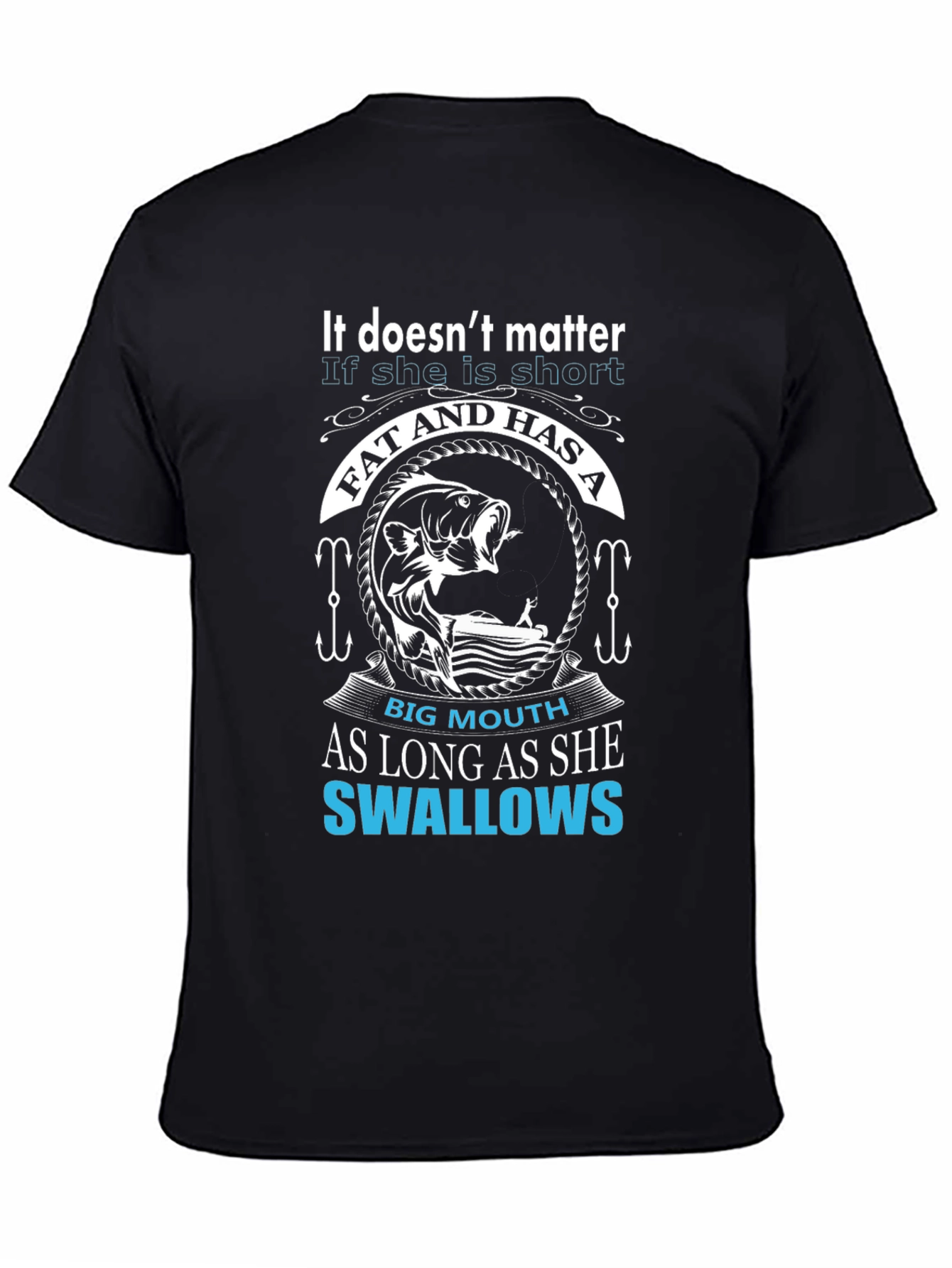 Black Fishing Humor T-Shirt -  Big Mouth Swallows Tee view 4