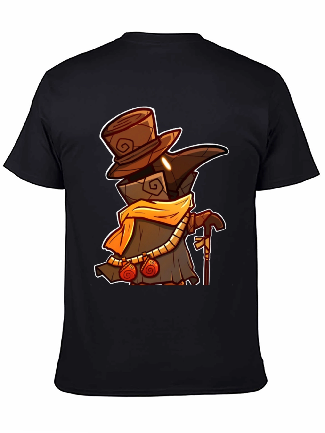Black Plague Doctor Cartoon Graphic T-Shirt - Black view 4