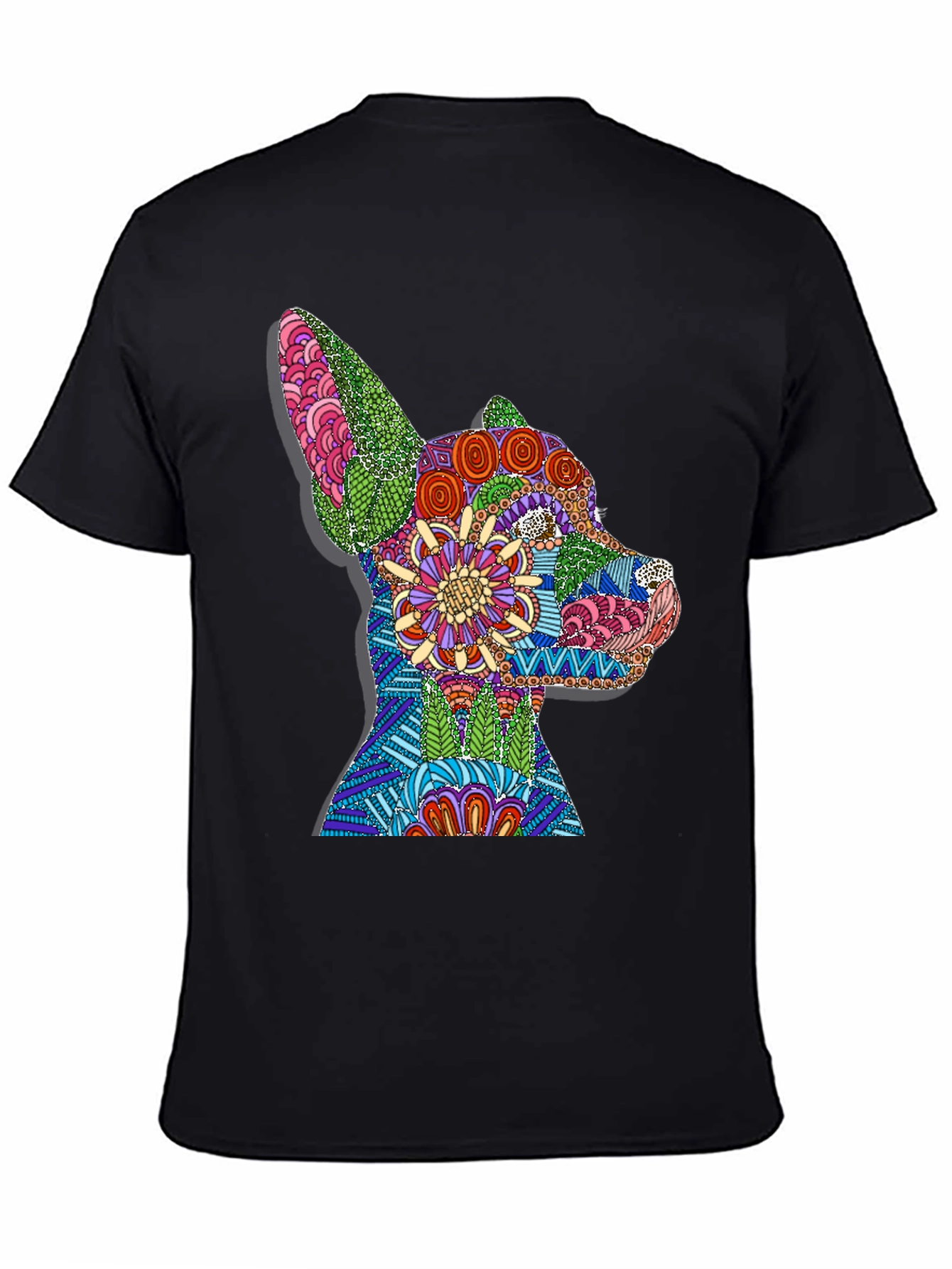 Black Dog Mandala Graphic Print T-Shirt - Black view 4