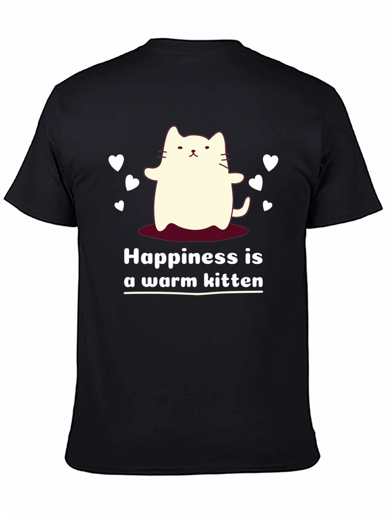 Black Cute Kitten Happiness Graphic Tee - Soft Comfort Fit view 4