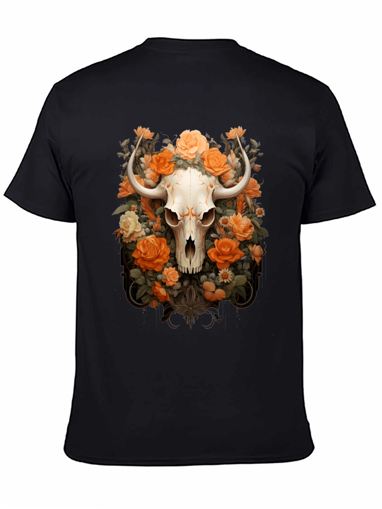 Black Floral Skull Graphic Tee - Unique Design view 4