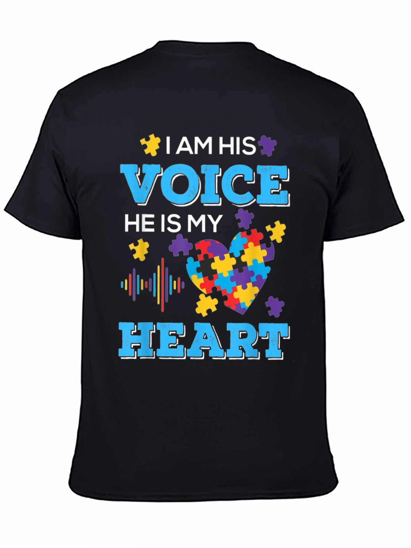 Black Autism Awareness T-Shirt - I am his Voice view 4