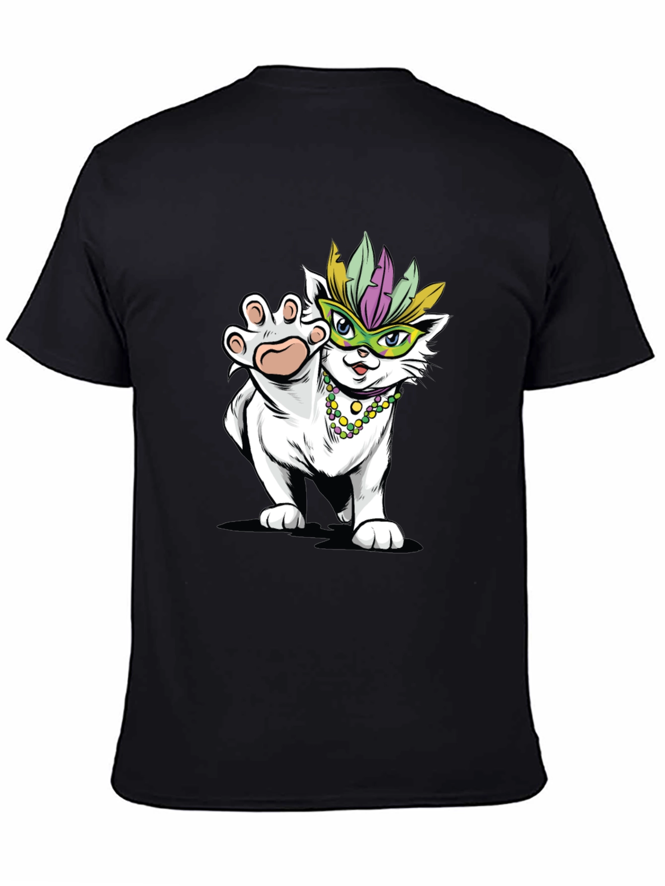 Black Mardi Gras Cat T-Shirt - Festive Party Wear view 4