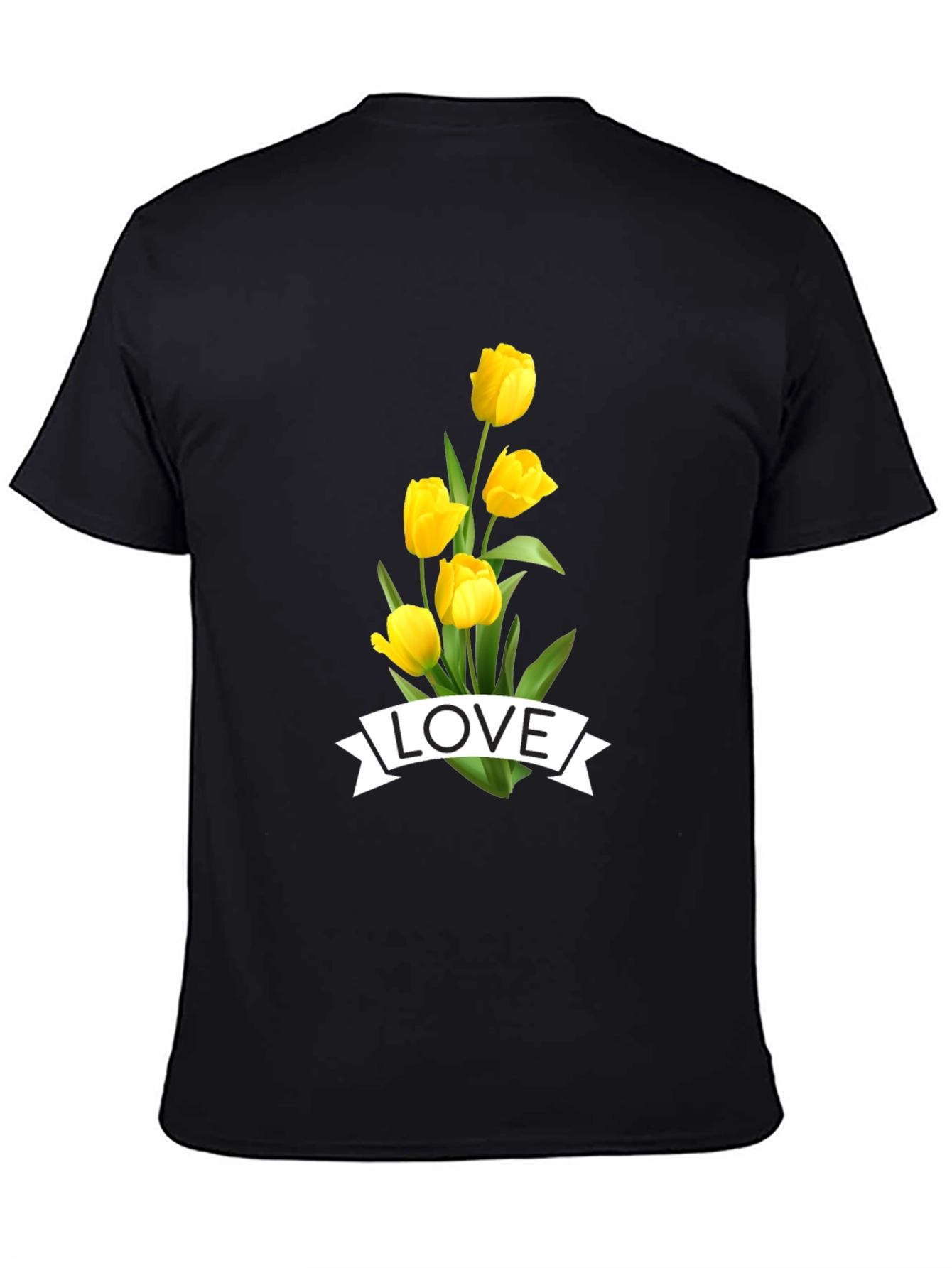 Black Love Tulips Graphic Tee - Black Cotton T-Shirt view 4