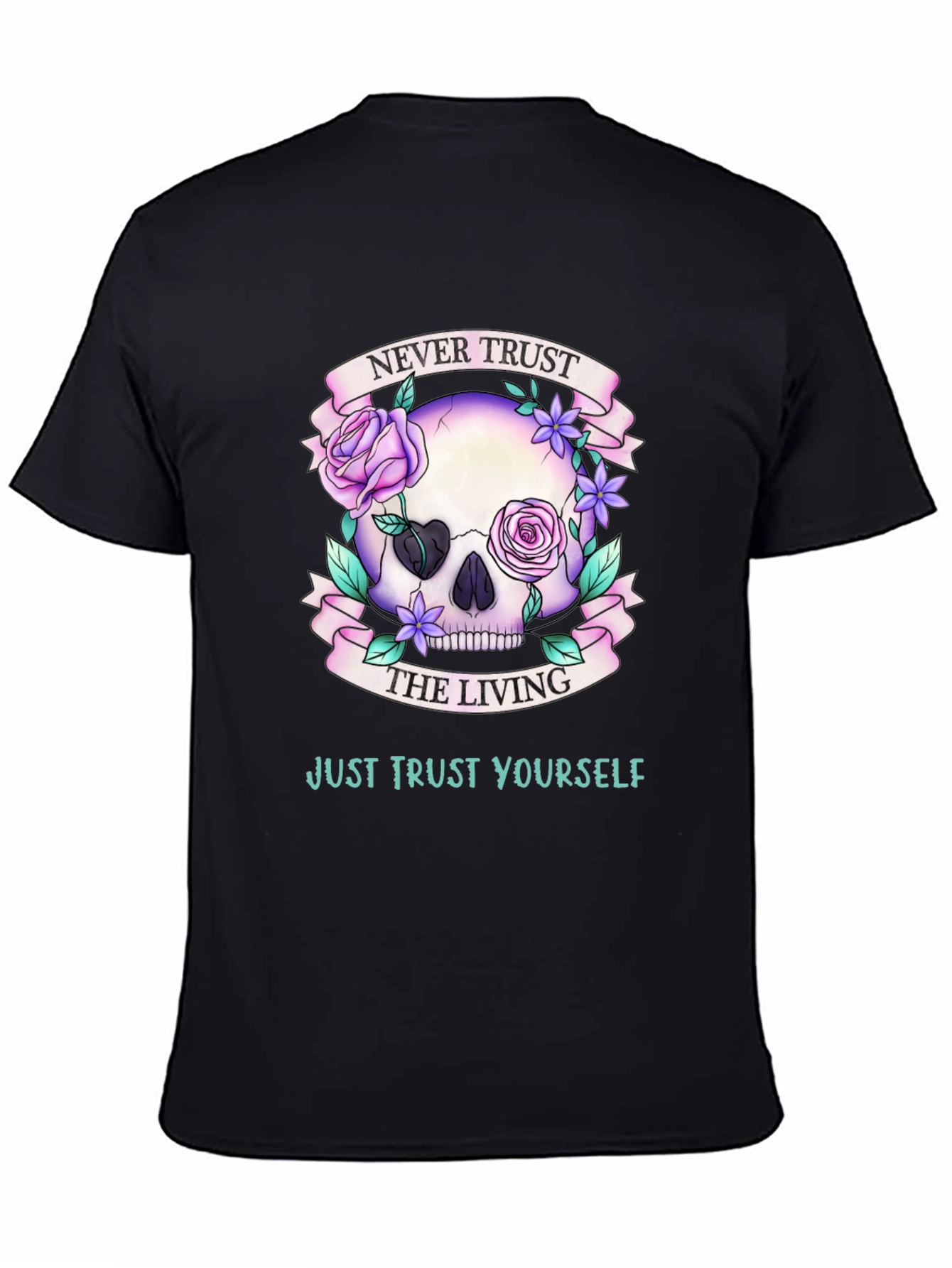 Black Never Trust the Living Skull Graphic T-Shirt view 4