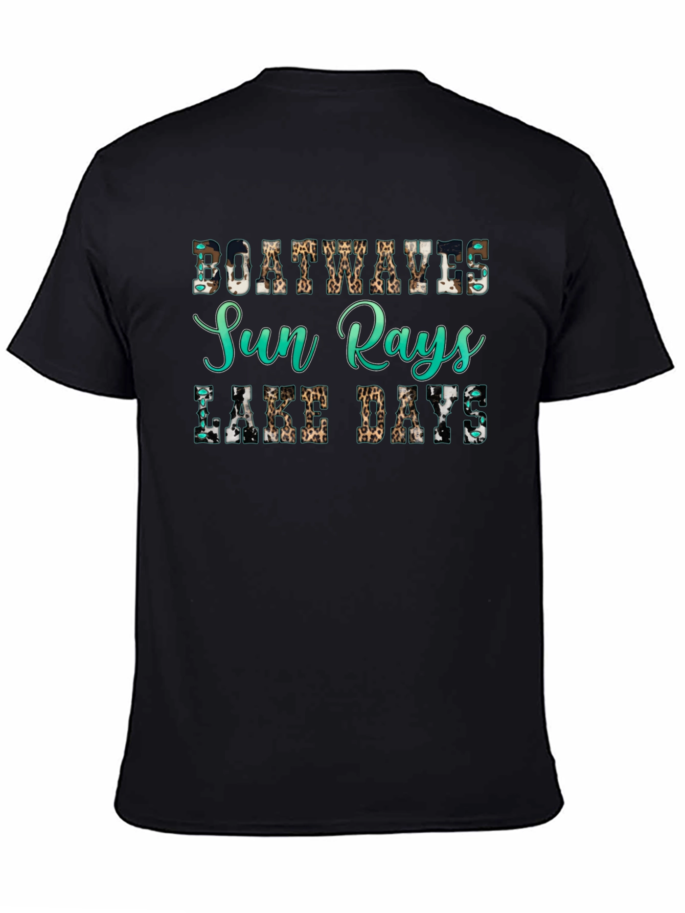 Black Boat Waves Sun Rays Lake Days Graphic Tee view 4