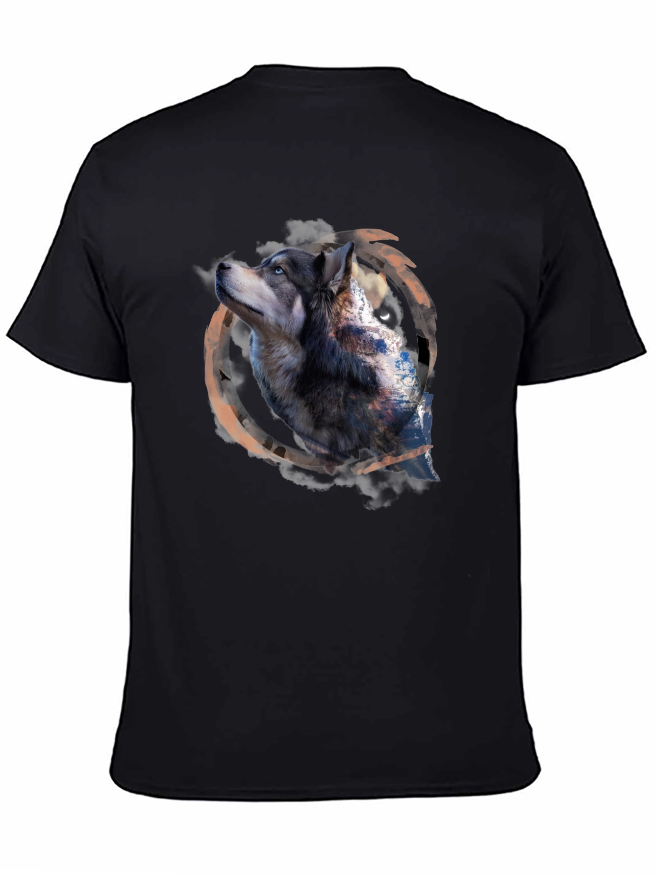 Black Wolf Graphic Print Black T-Shirt view 4