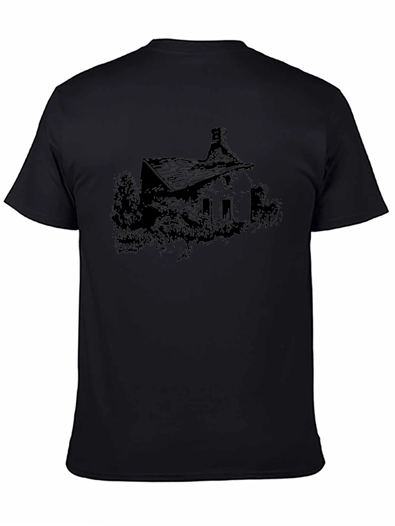 Black Eerie House Graphic T-Shirt view 4