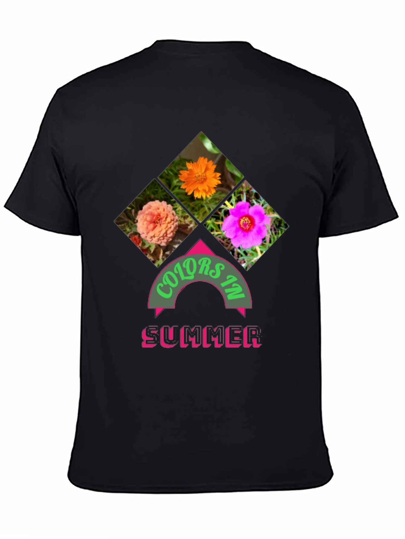Black Colors in Summer Graphic Tee - Trendy Floral Design view 4