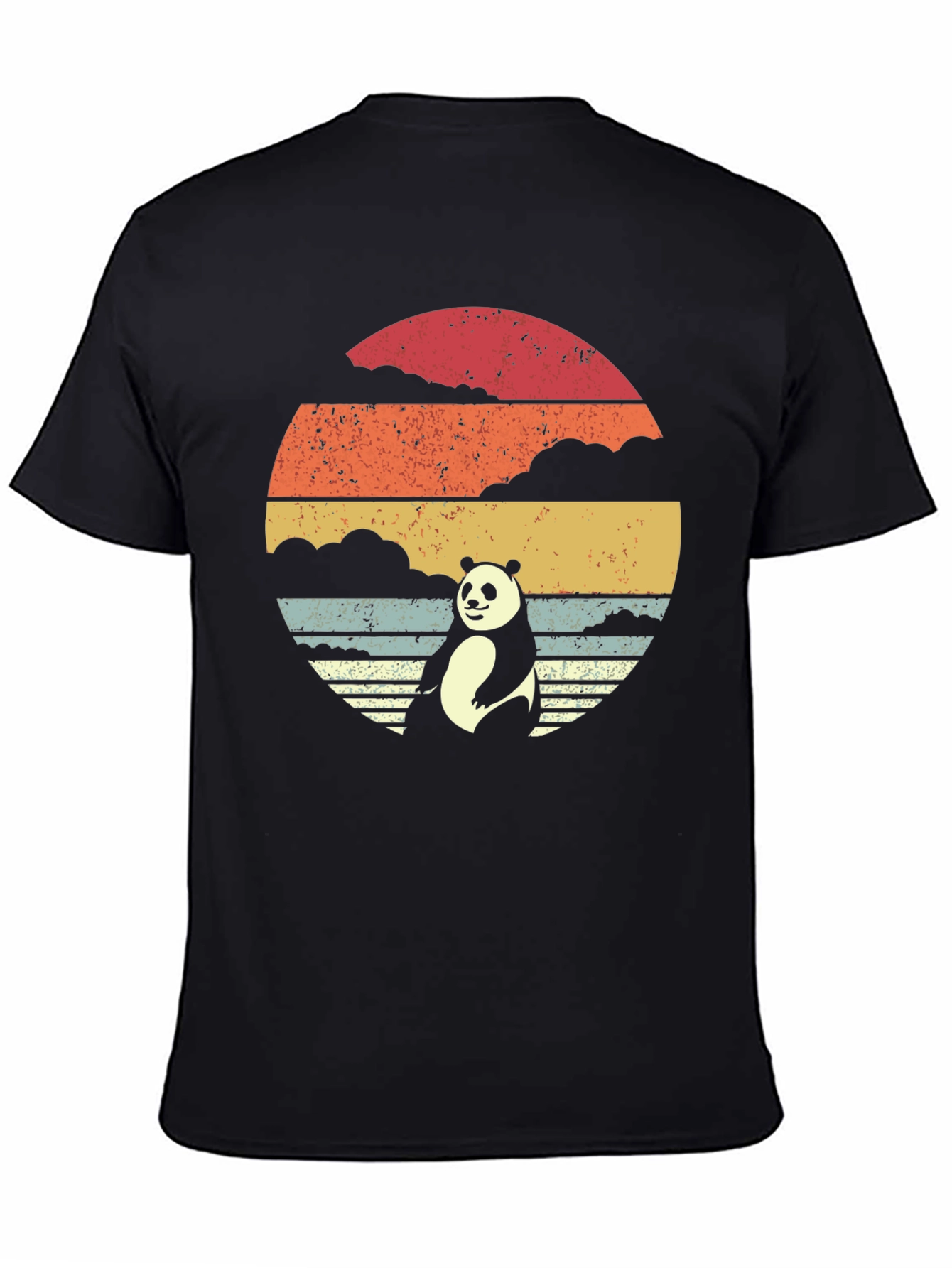 Black Panda Sunset Graphic Tee - Retro Style Black T-Shirt view 4