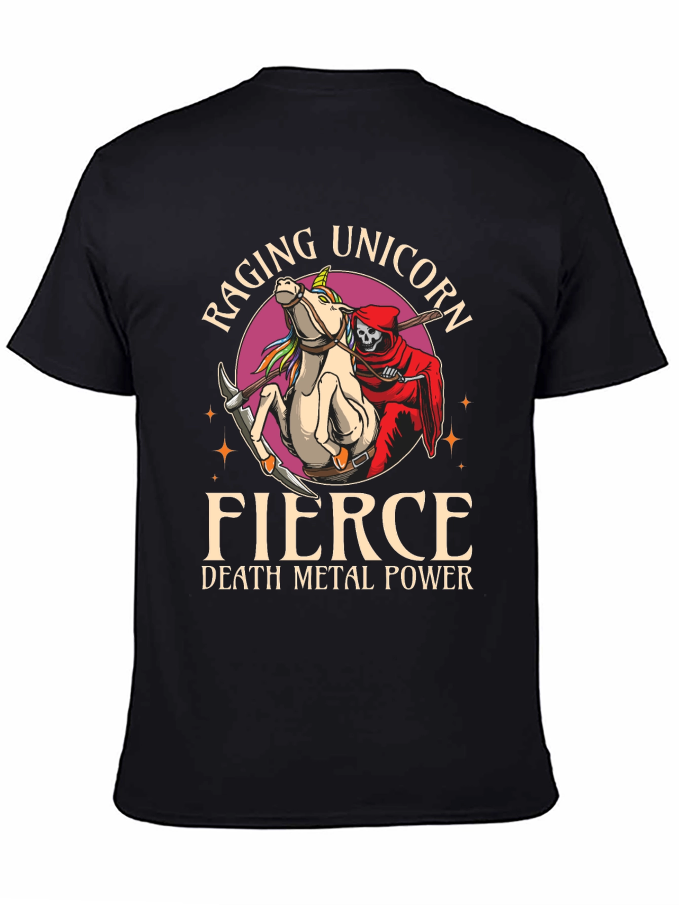 Black Raging Unicorn Fierce Death Metal Power Graphic T-Shirt view 4