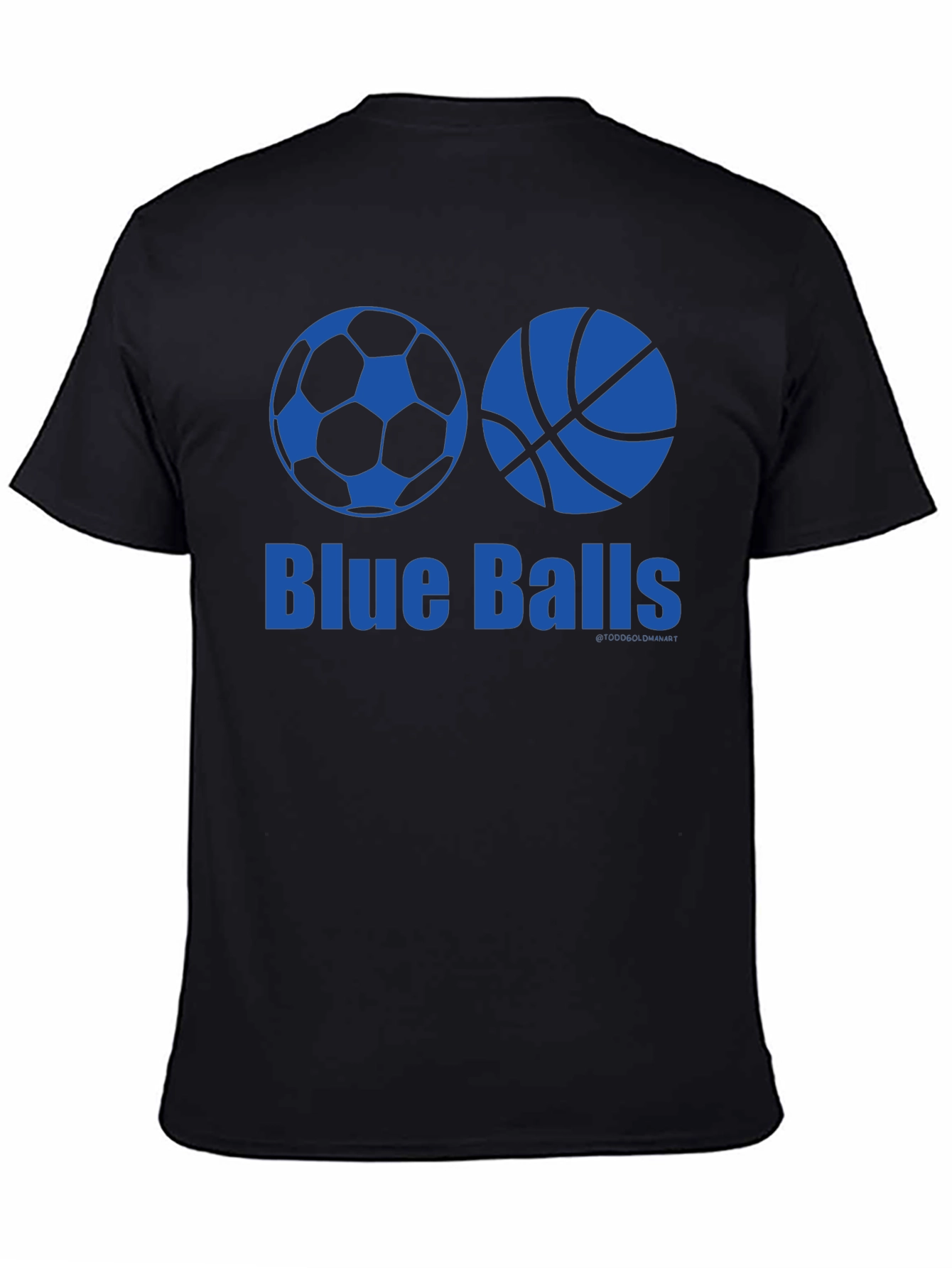 Black Blue Balls Graphic T-Shirt - Soccer & Basketball Design view 4