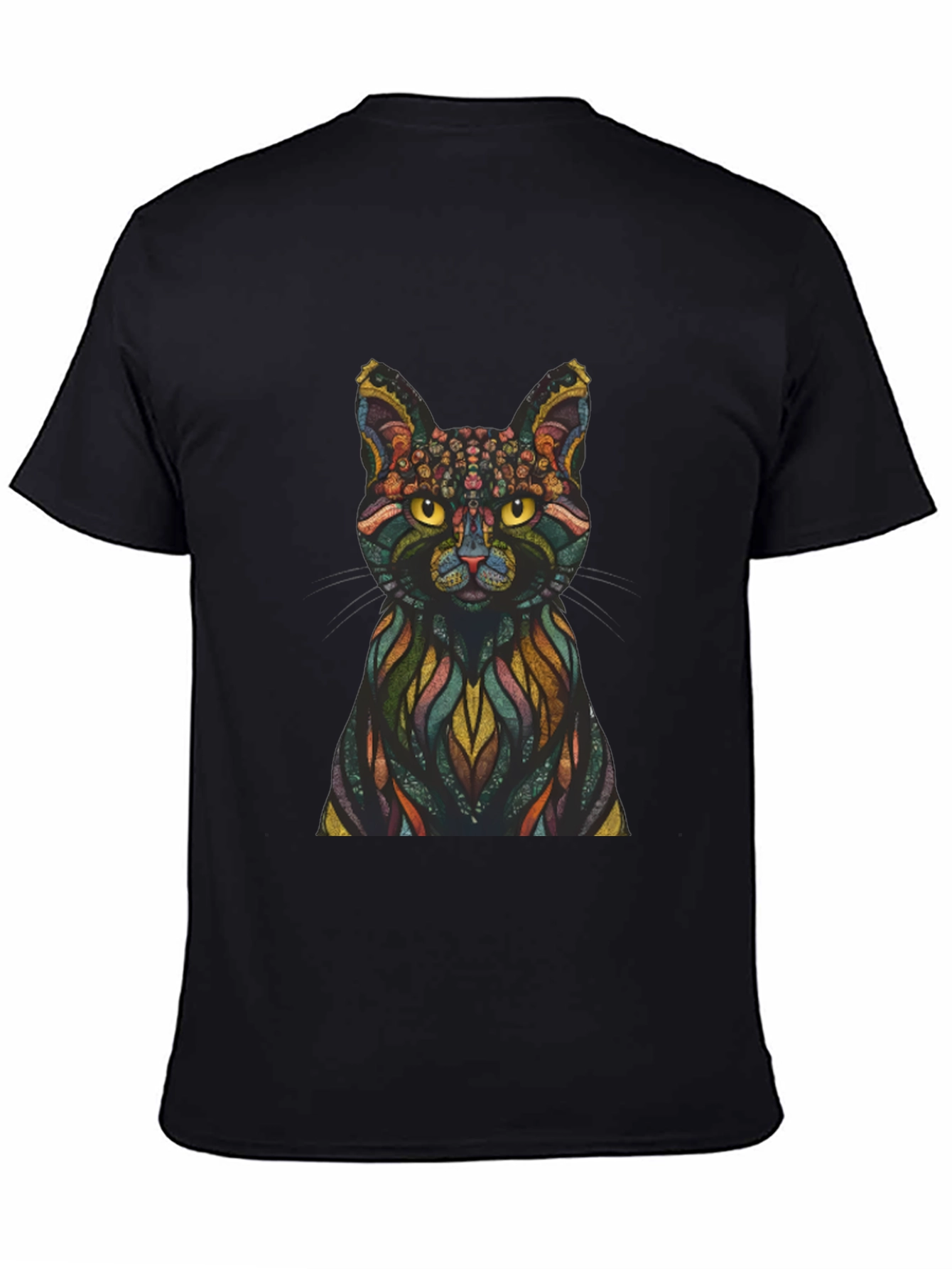 Black Abstract Cat Graphic Print T-Shirt view 4