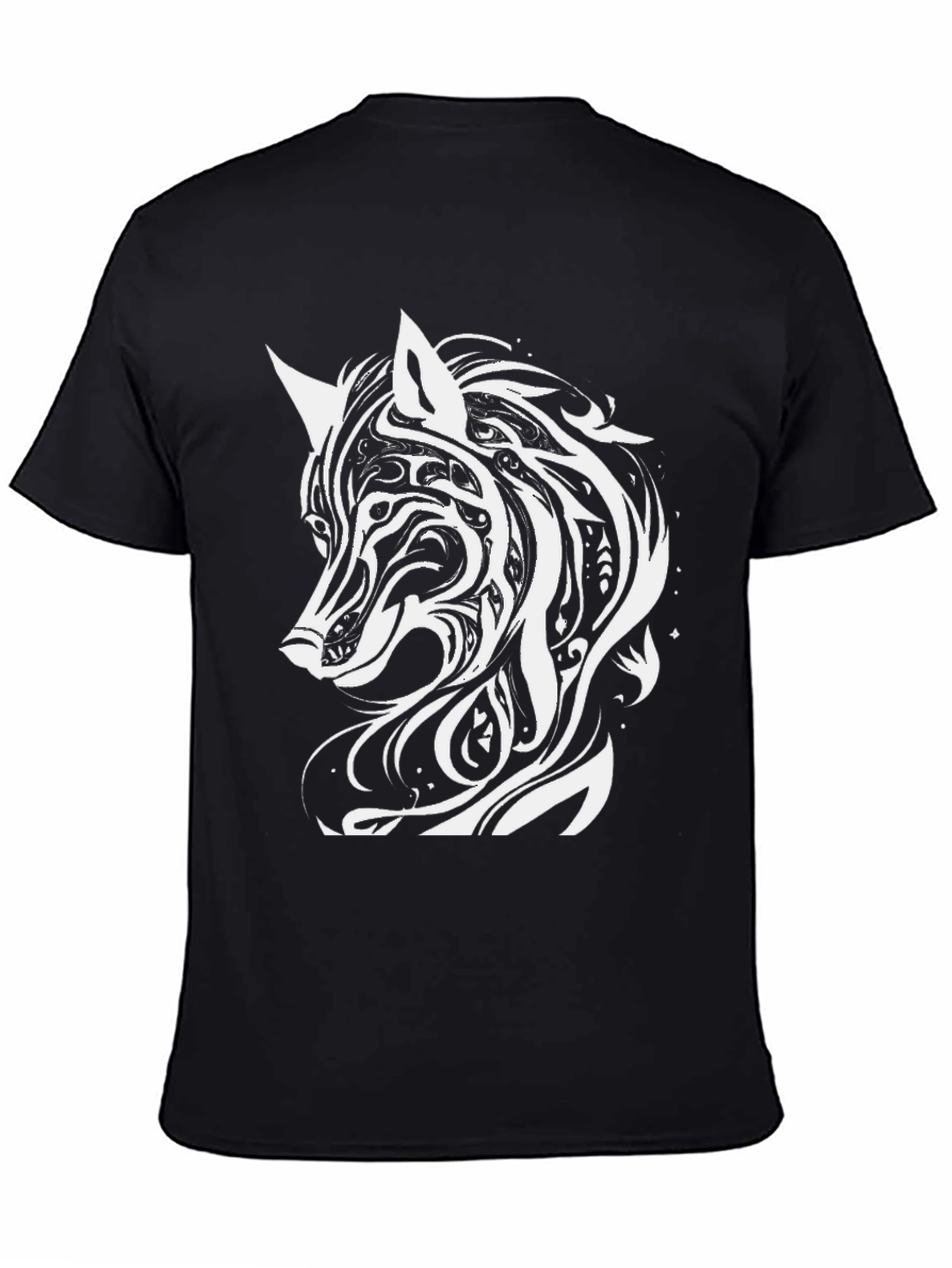 Black Tribal Wolf Graphic Tee - Black view 4
