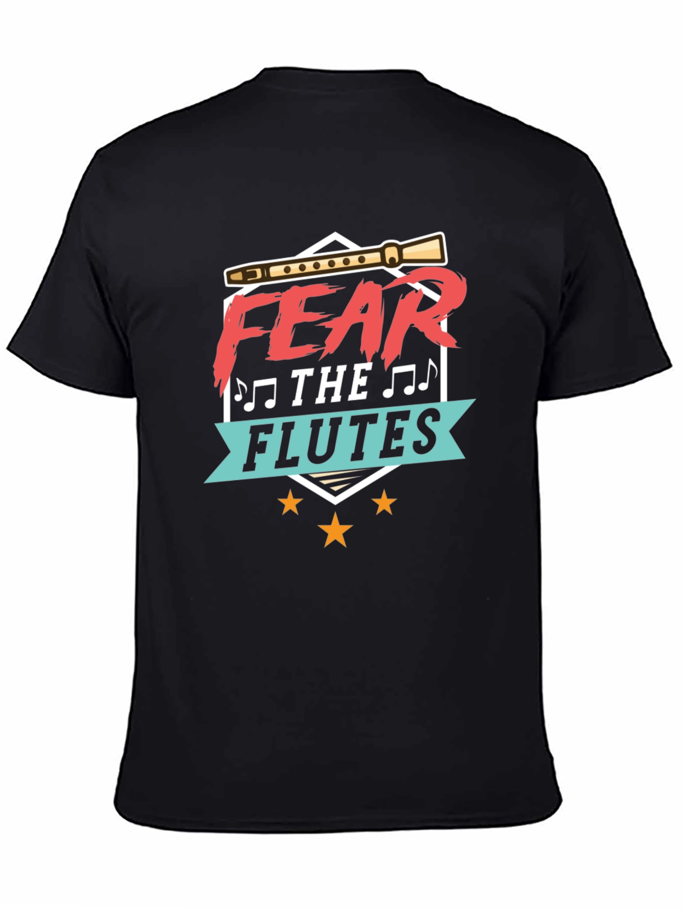 Black Fear The Flutes Funny Music T-Shirt view 4