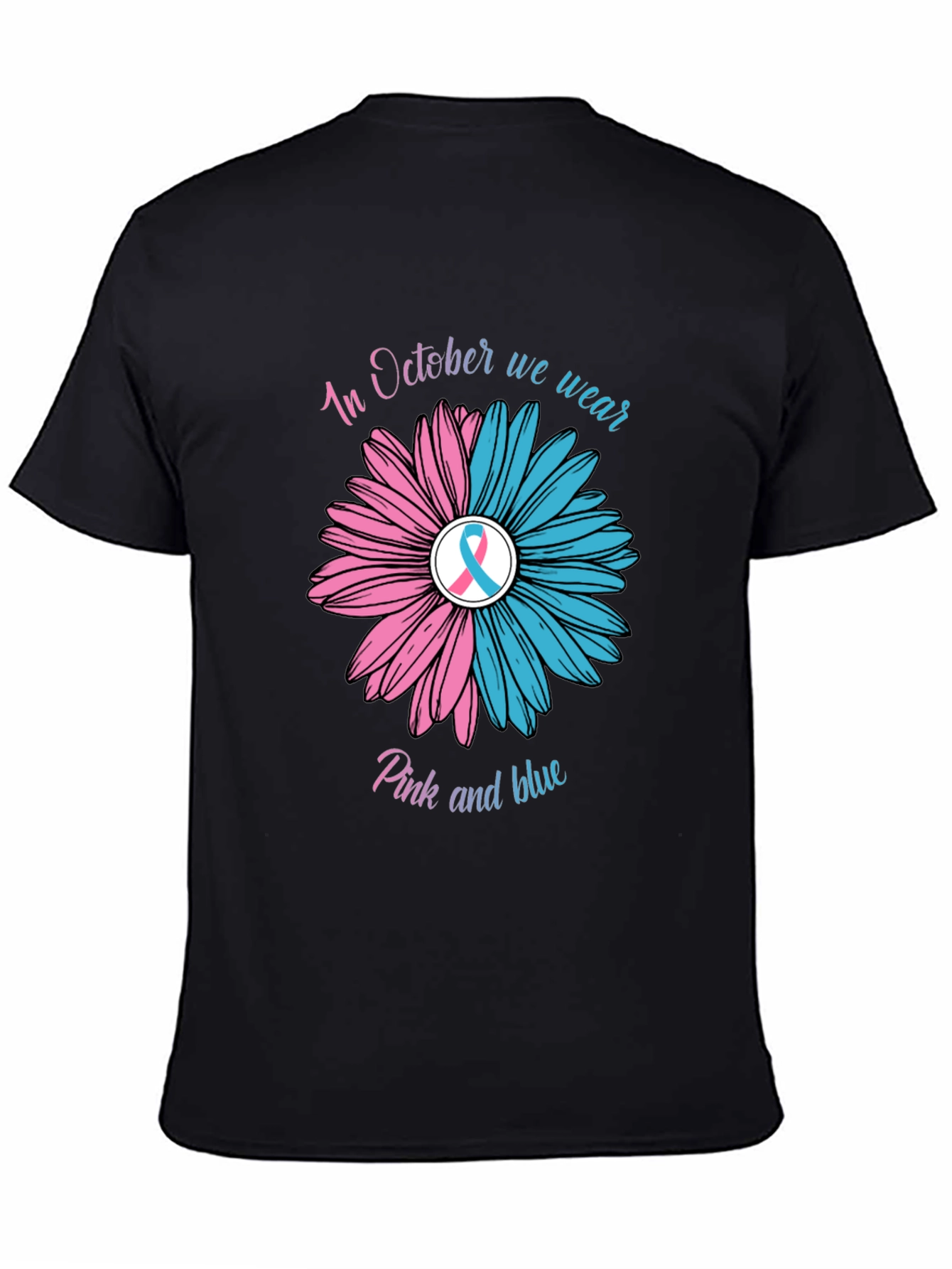 Black October Pink and Blue Awareness T-Shirt view 4