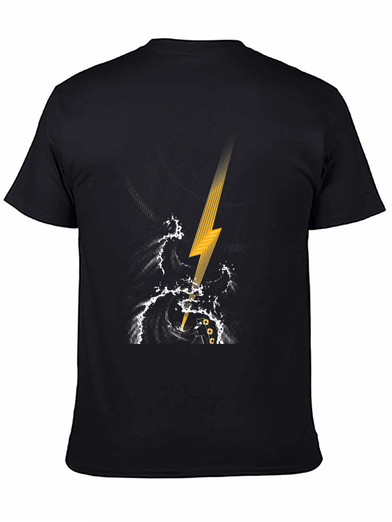 Black Black T-Shirt with Lightning Strike Graphic view 4