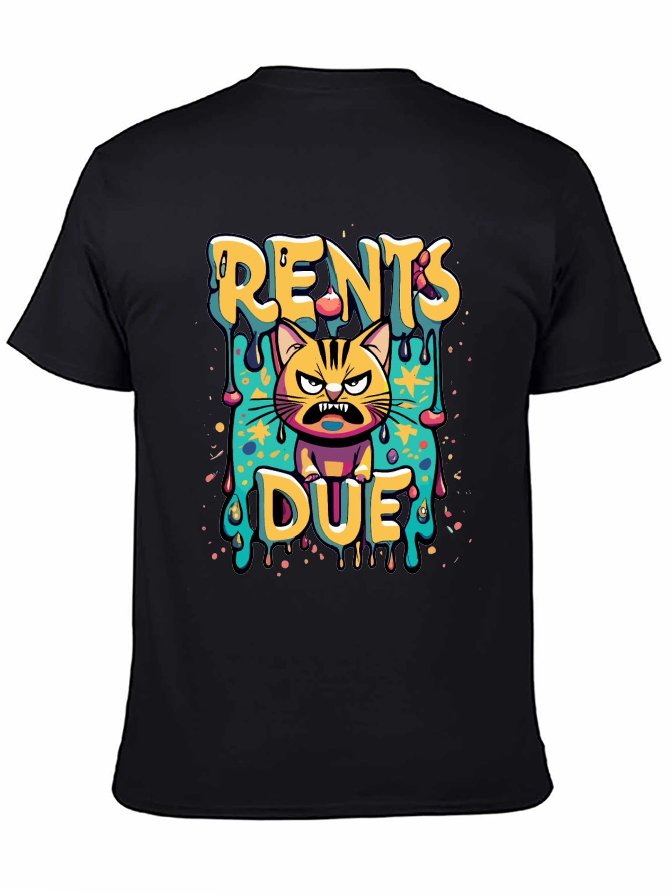 Black Rents Due Angry Cat Graphic Black T-Shirt view 4