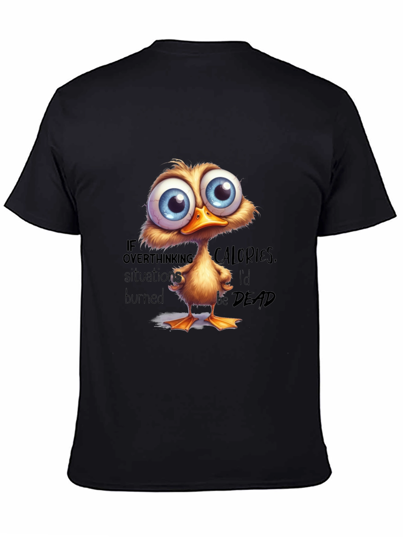 Black Funny Duck T-Shirt: If Overthinking Burned Calories view 4