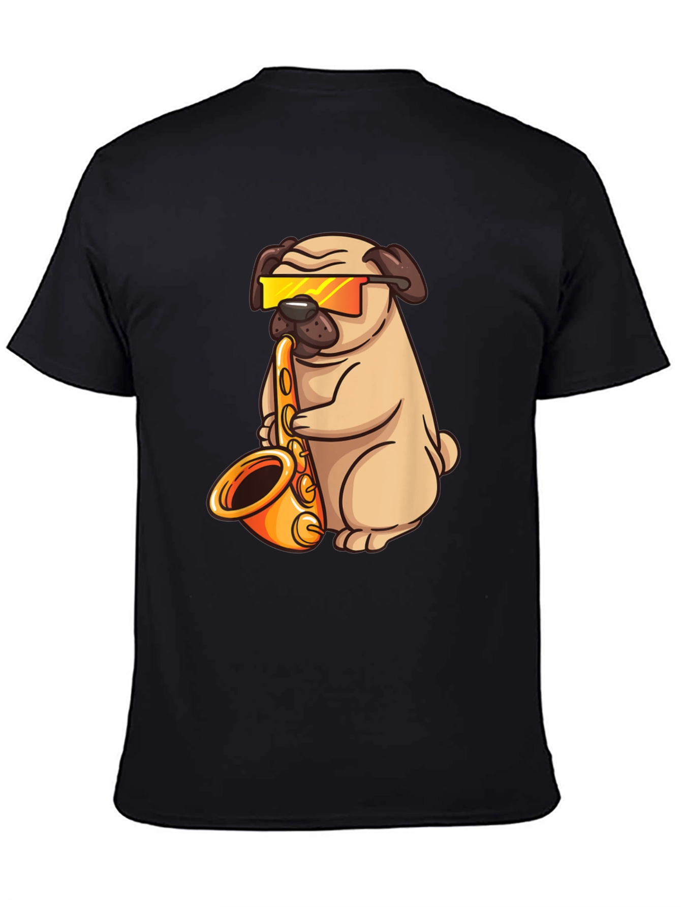 Black Saxophone Pug T-Shirt - Cool Dog Graphic Tee view 4