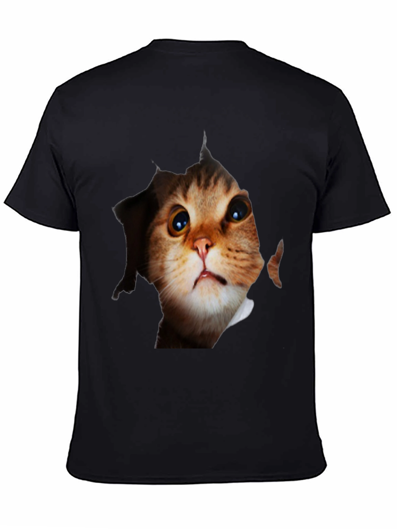 Black 3D Cat Peeking Out Black T-Shirt view 4