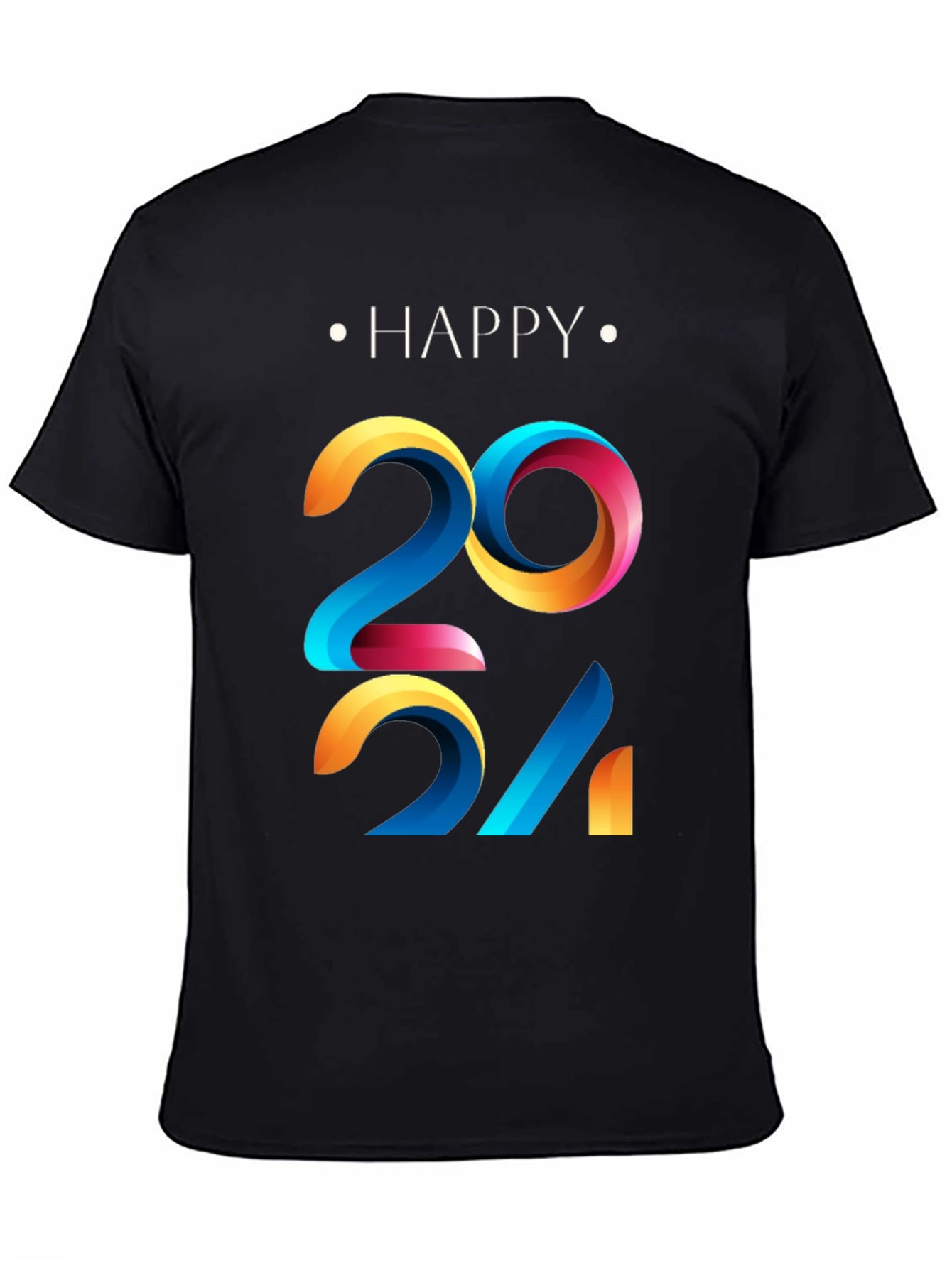 Black Happy 2024 Graphic Print Black T-Shirt view 4
