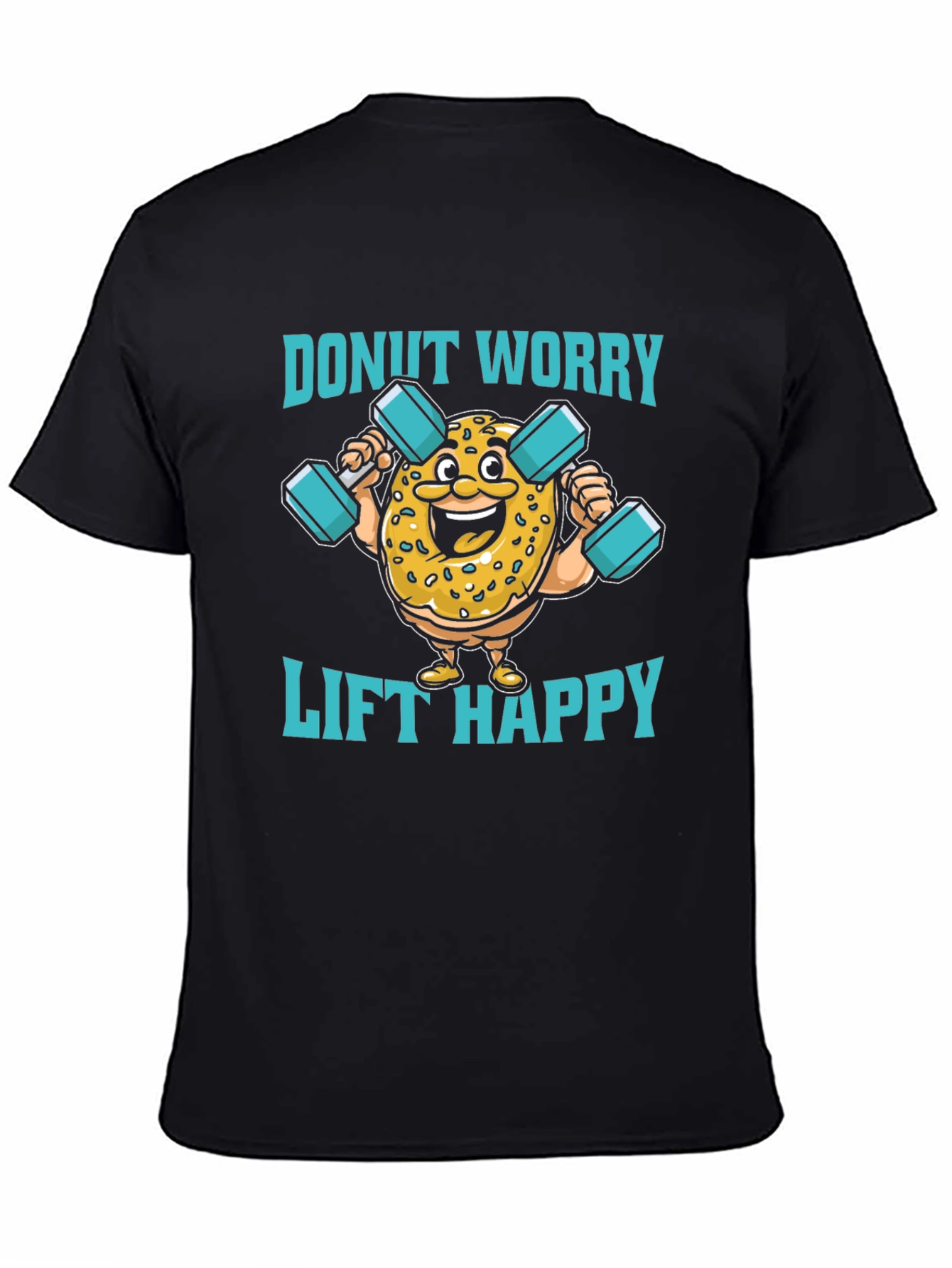Black Donut Worry Lift Happy Black Graphic T-Shirt view 4