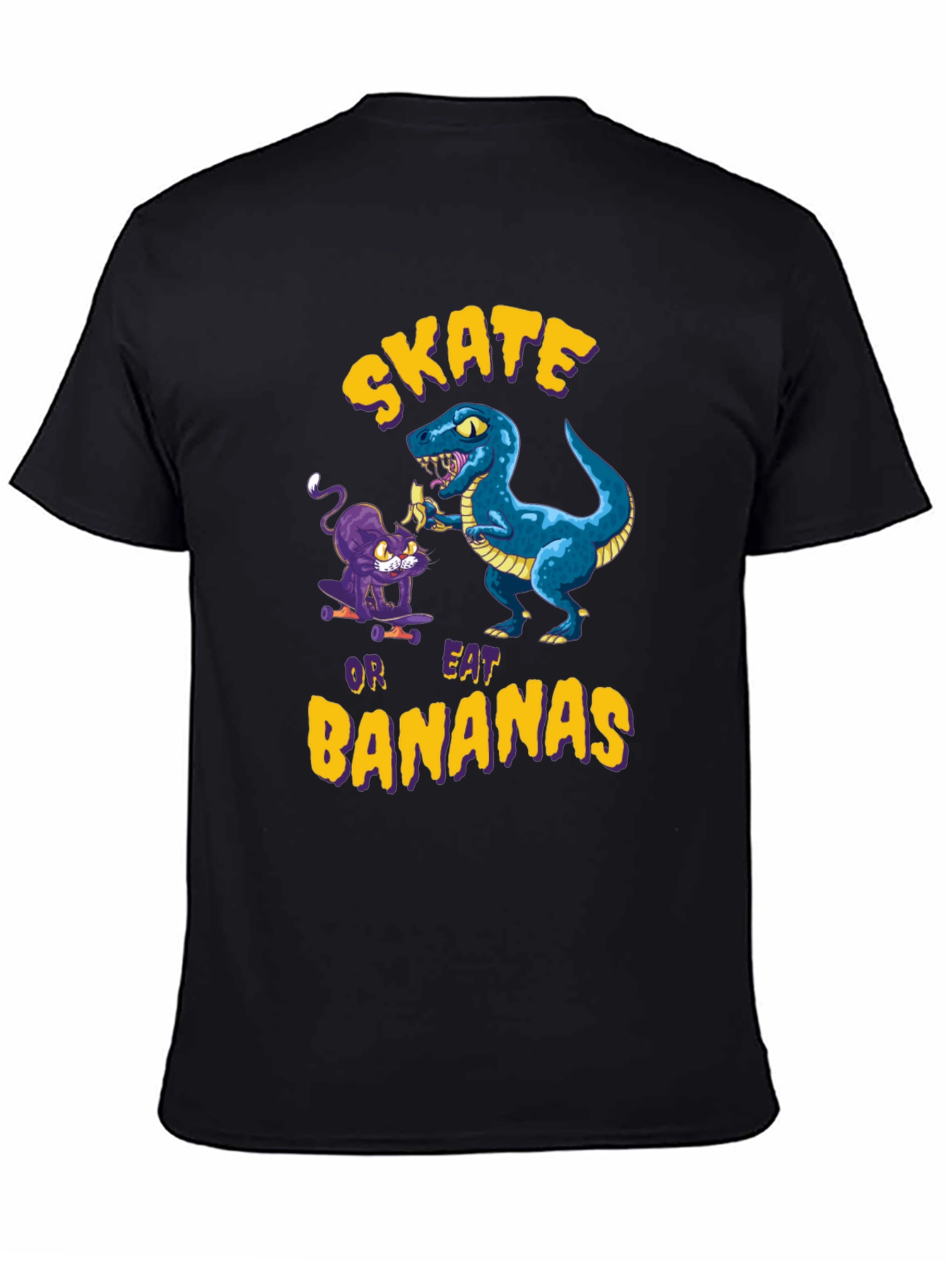 Black Skate or Eat Bananas Graphic Tee - Quirky Novelty T-Shirt view 4