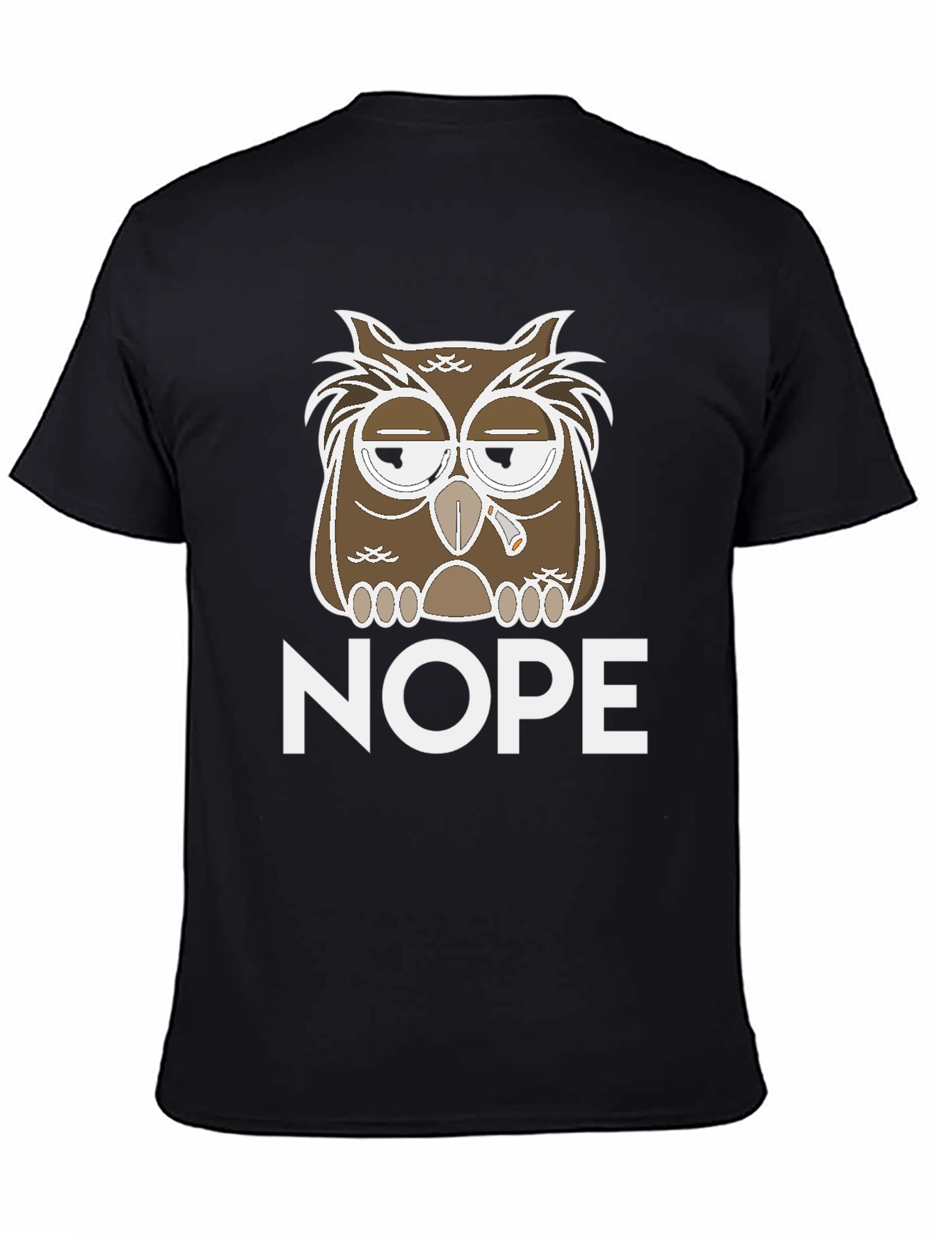 Black Nope Owl Graphic Tee - Funny Casual T-Shirt view 4