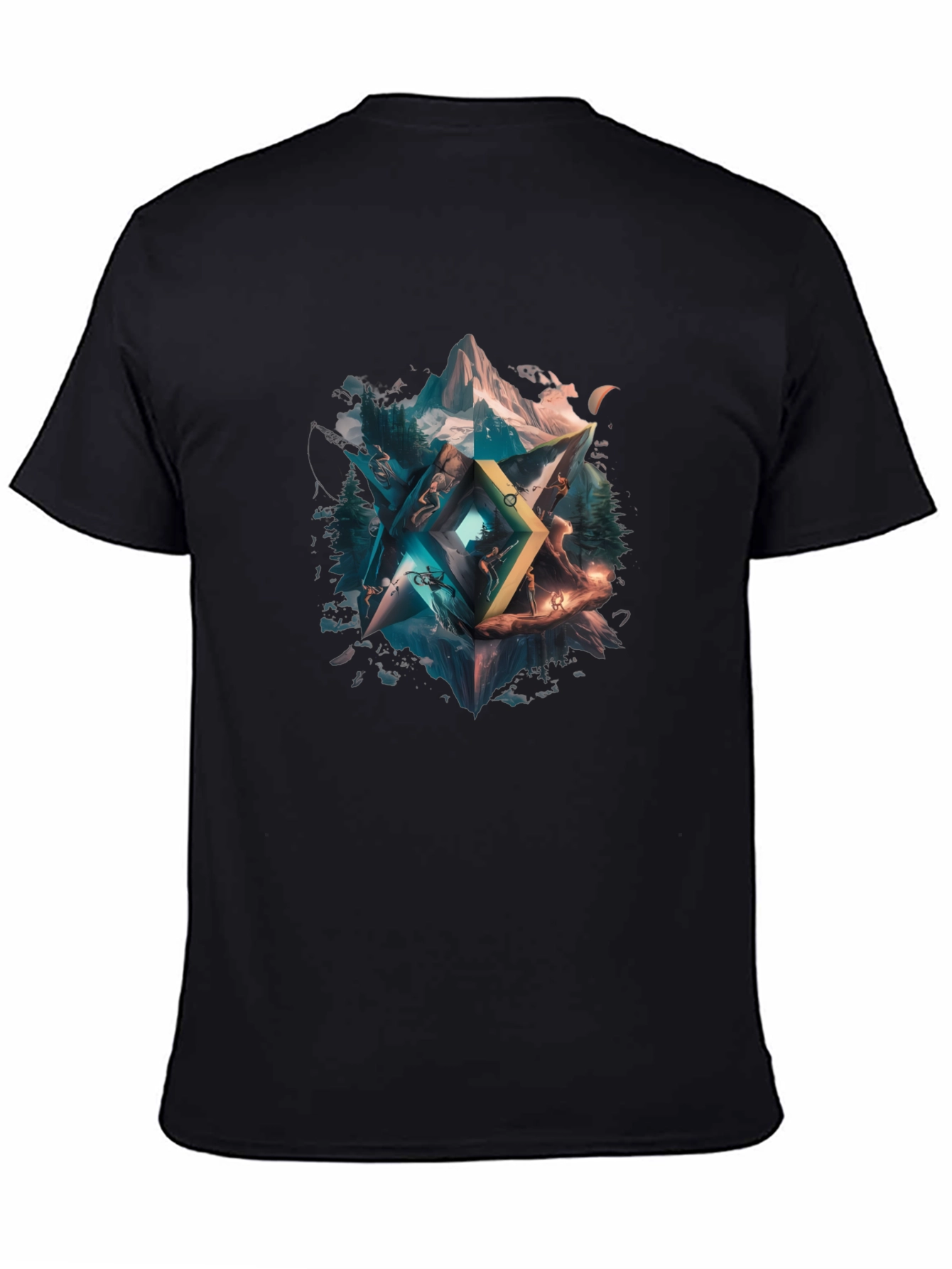 Black Geometric Nature T-Shirt - Unisex Design view 4