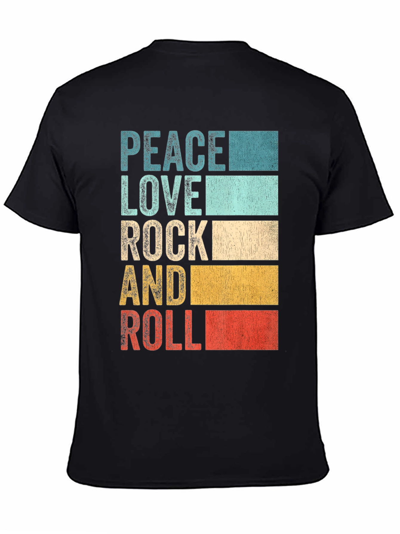 Black Retro Peace Love Rock & Roll Graphic T-Shirt view 4