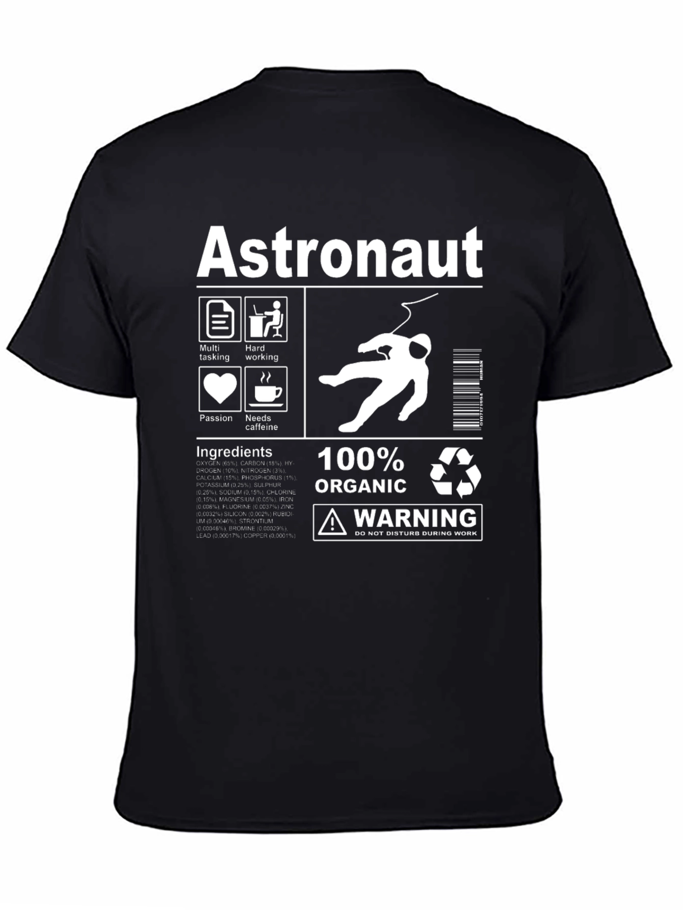 Black Astronaut Funny T-Shirt, 100% Organic view 4