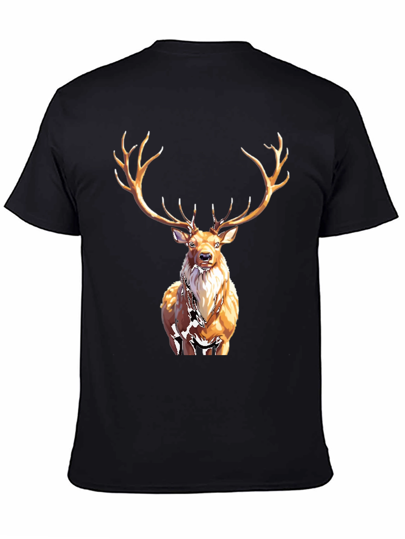 Black Majestic Deer Graphic Tee - Black Cotton T-Shirt view 4